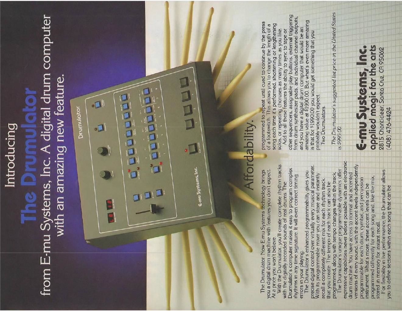 emu drumulator 1983 product advertisement