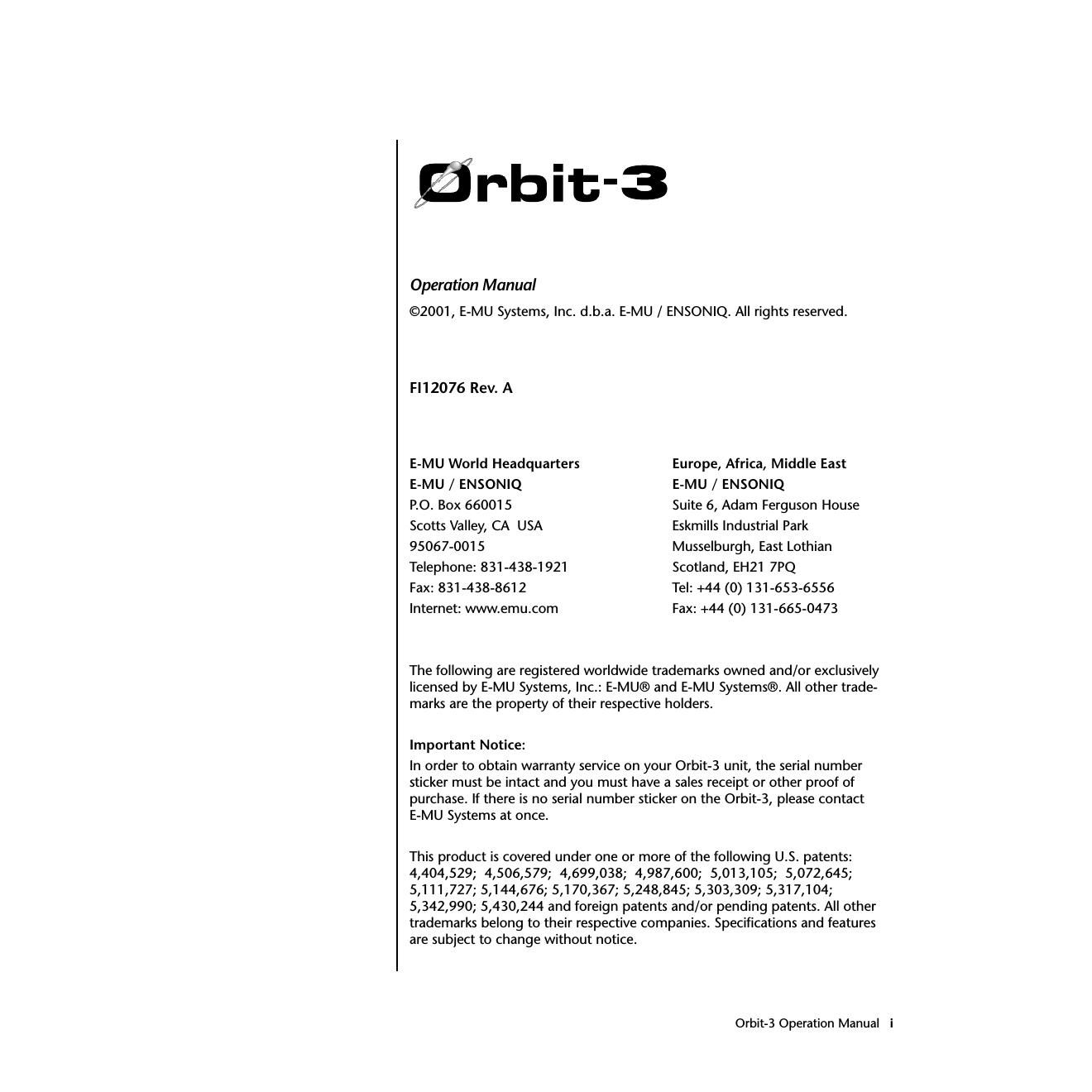 emu orbit3 owners manual