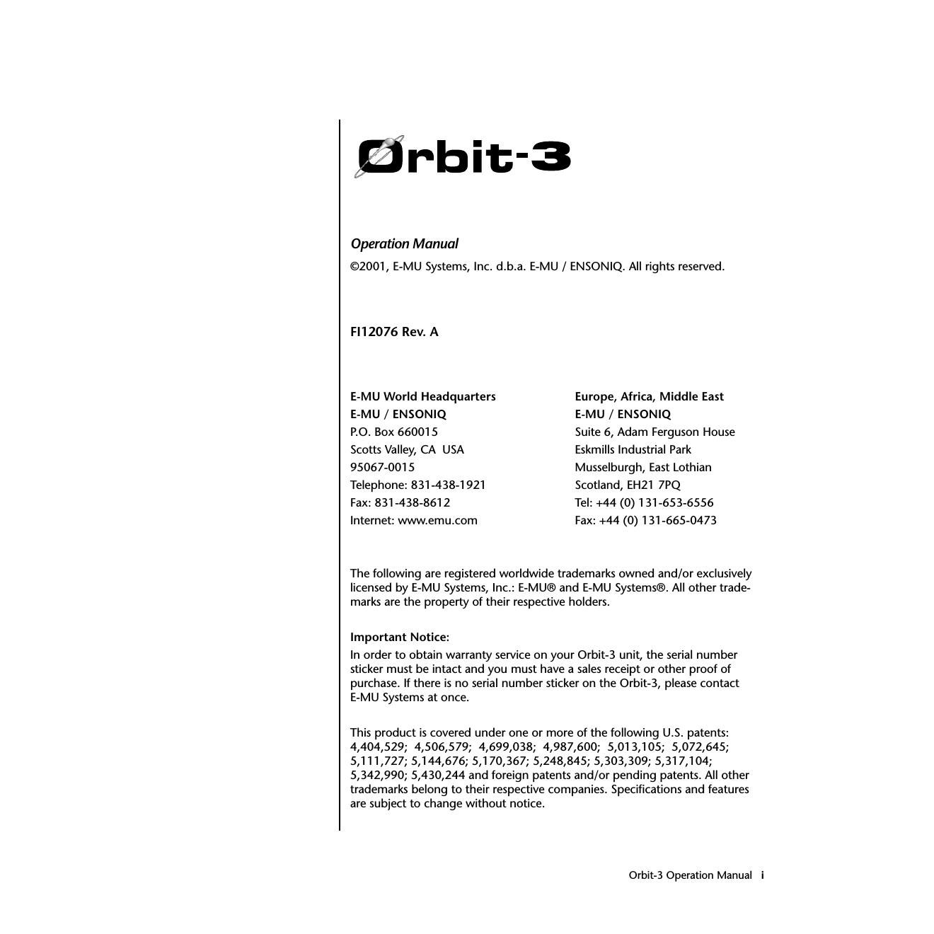 emu orbit3 owners manual
