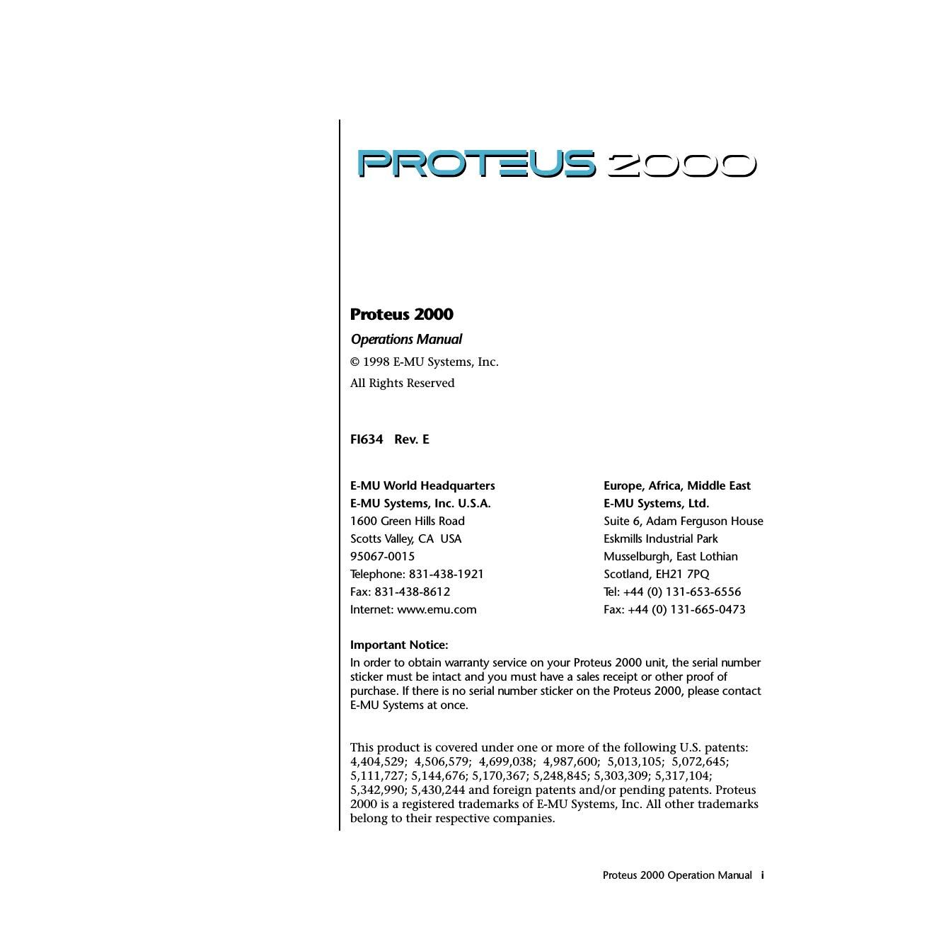 emu proteus 2000 owners manual