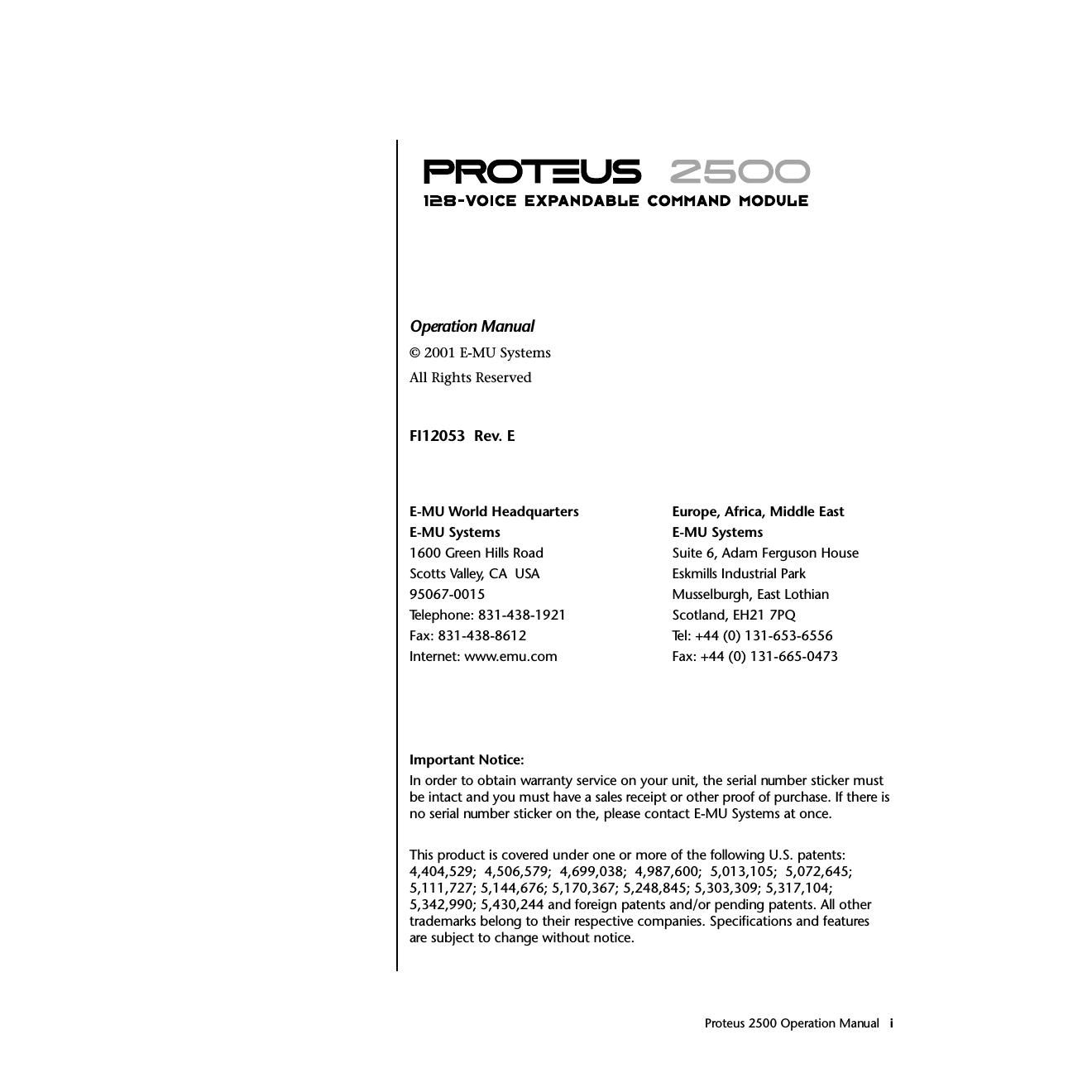 emu proteus 2500 owners manual