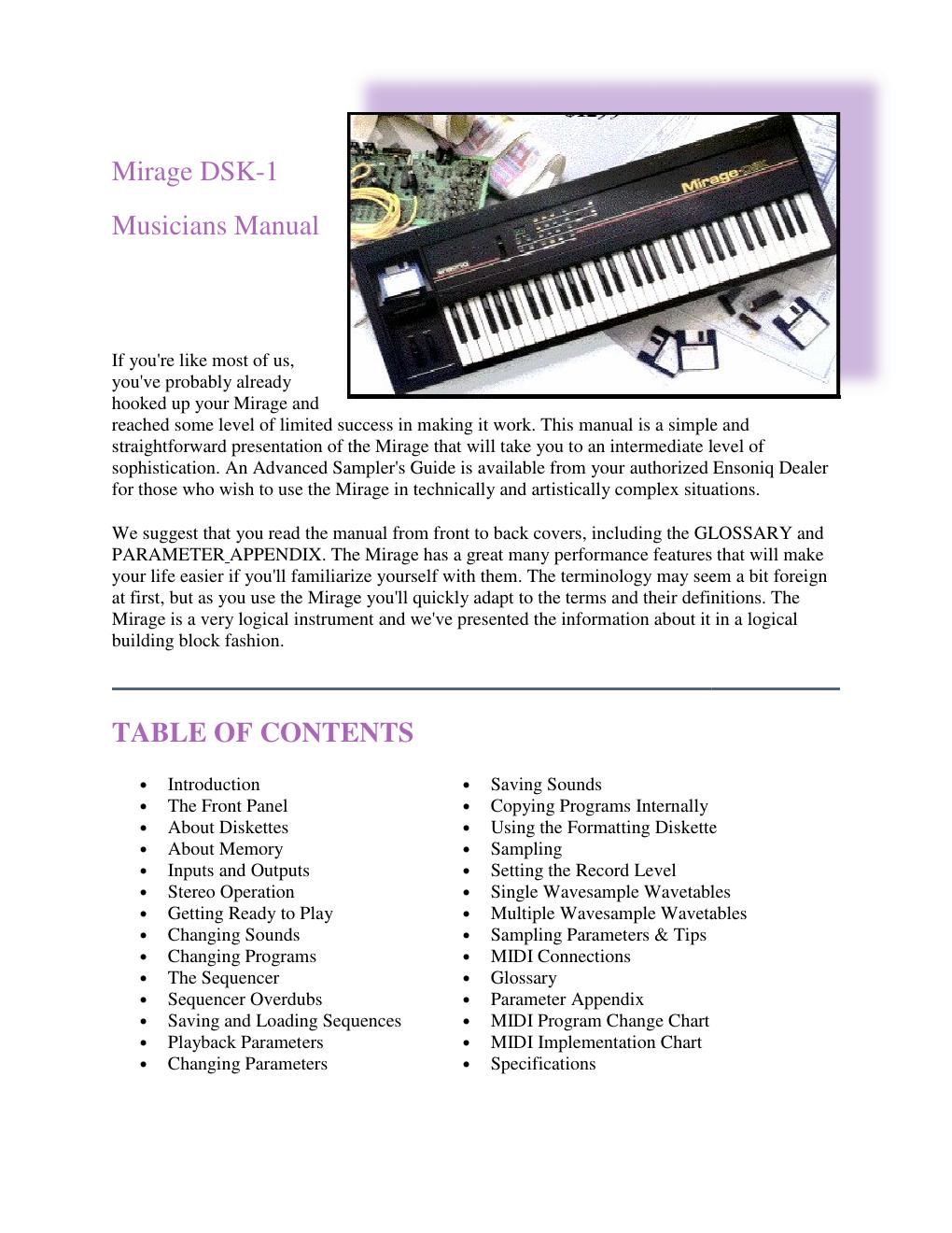 ensoniq mirage owner manual