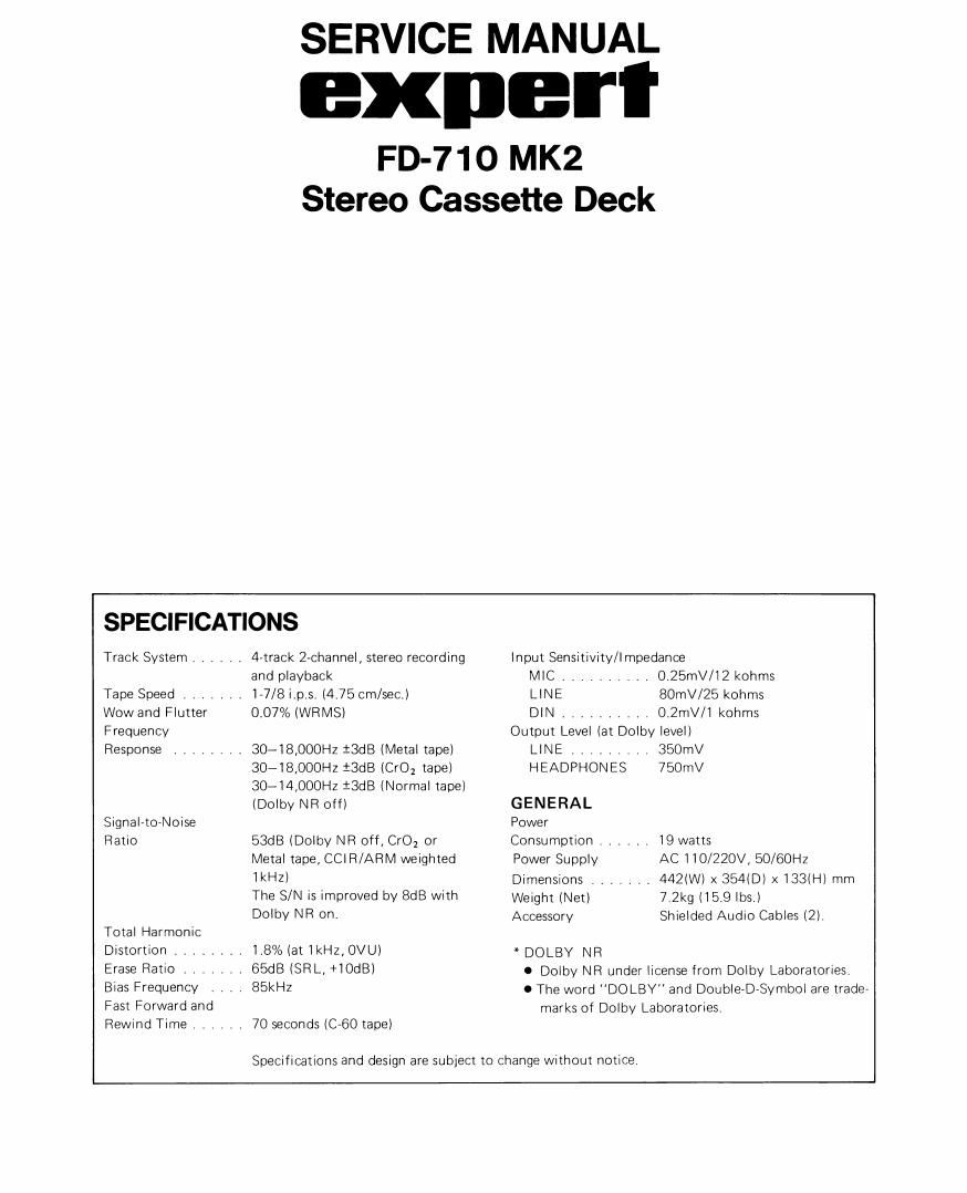 expert fd 710 mk2 stereo cassette deck