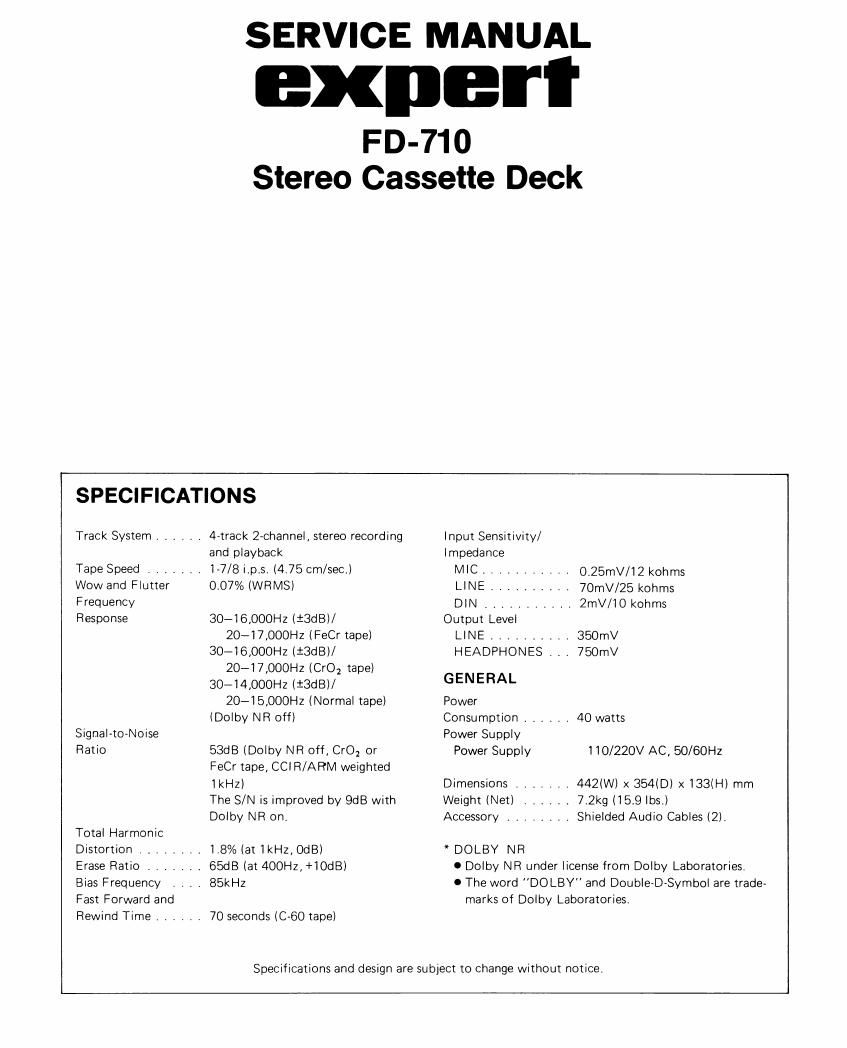 expert fd 710 stereo cassette deck