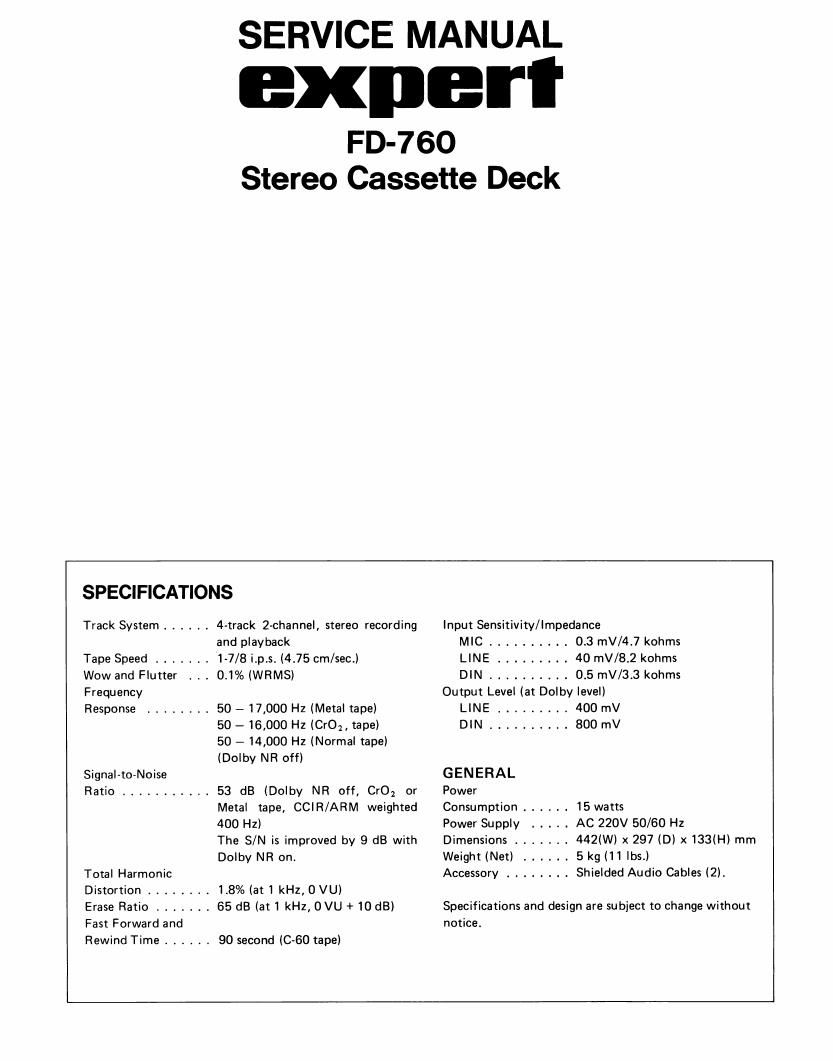 expert fd 760 stereo cassette deck