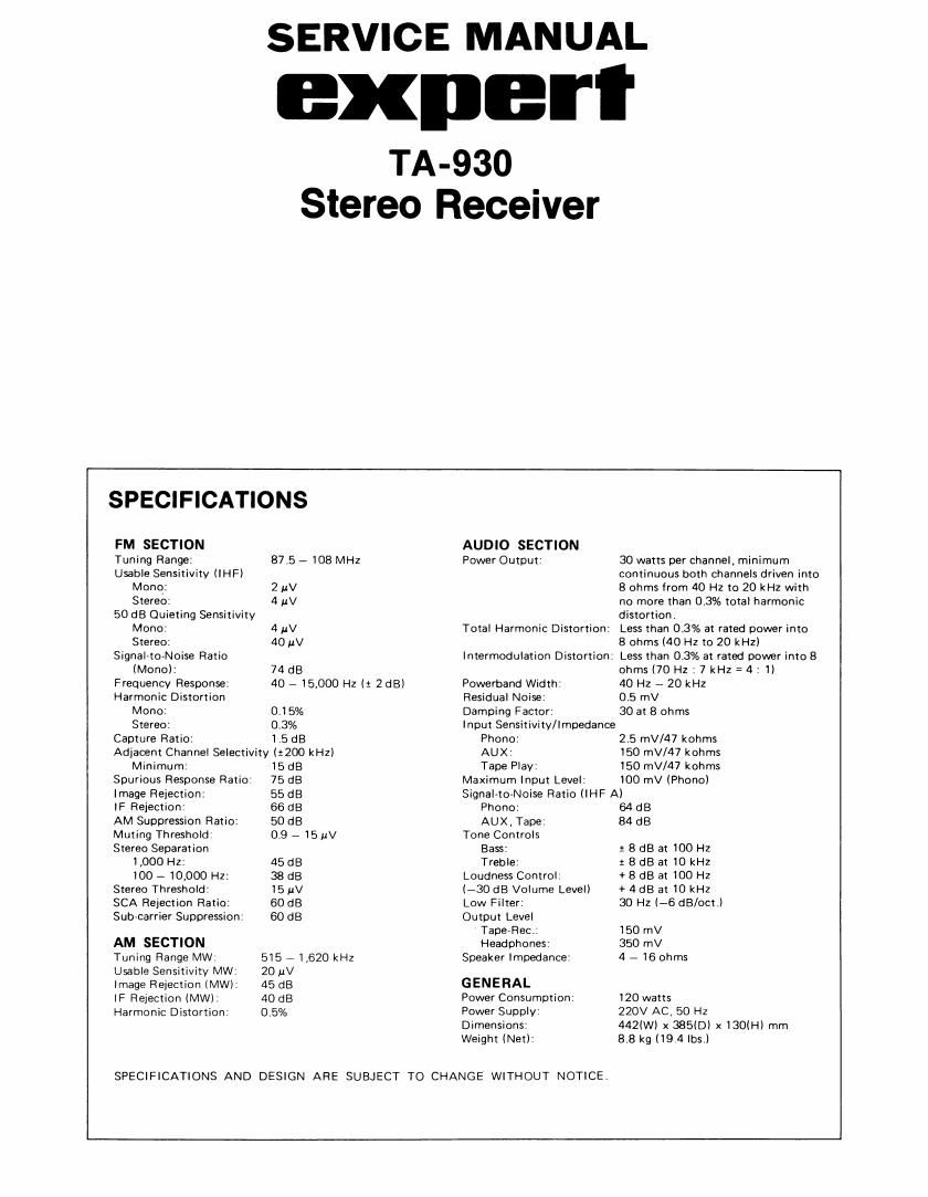 expert ta 930 stereo receiver