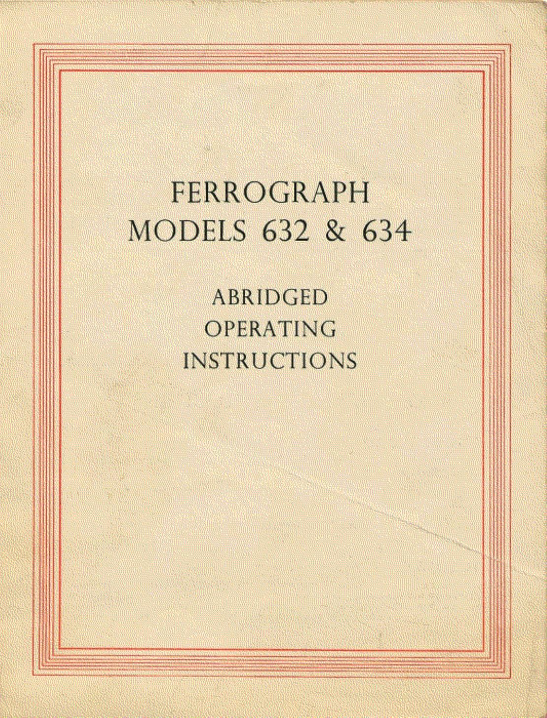Ferrograph 634 Owners Manual