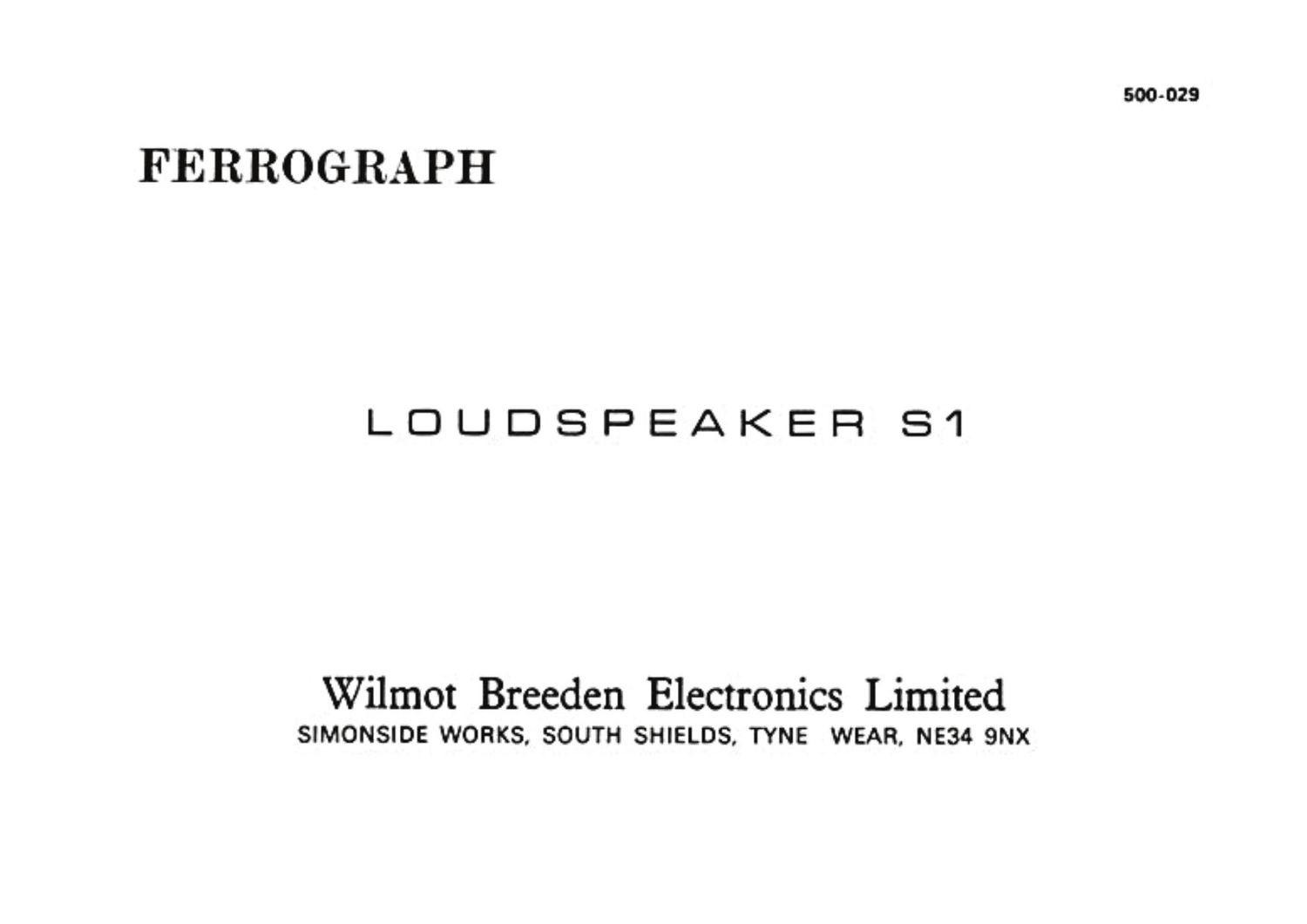 Ferrograph S 1 Owners Manual
