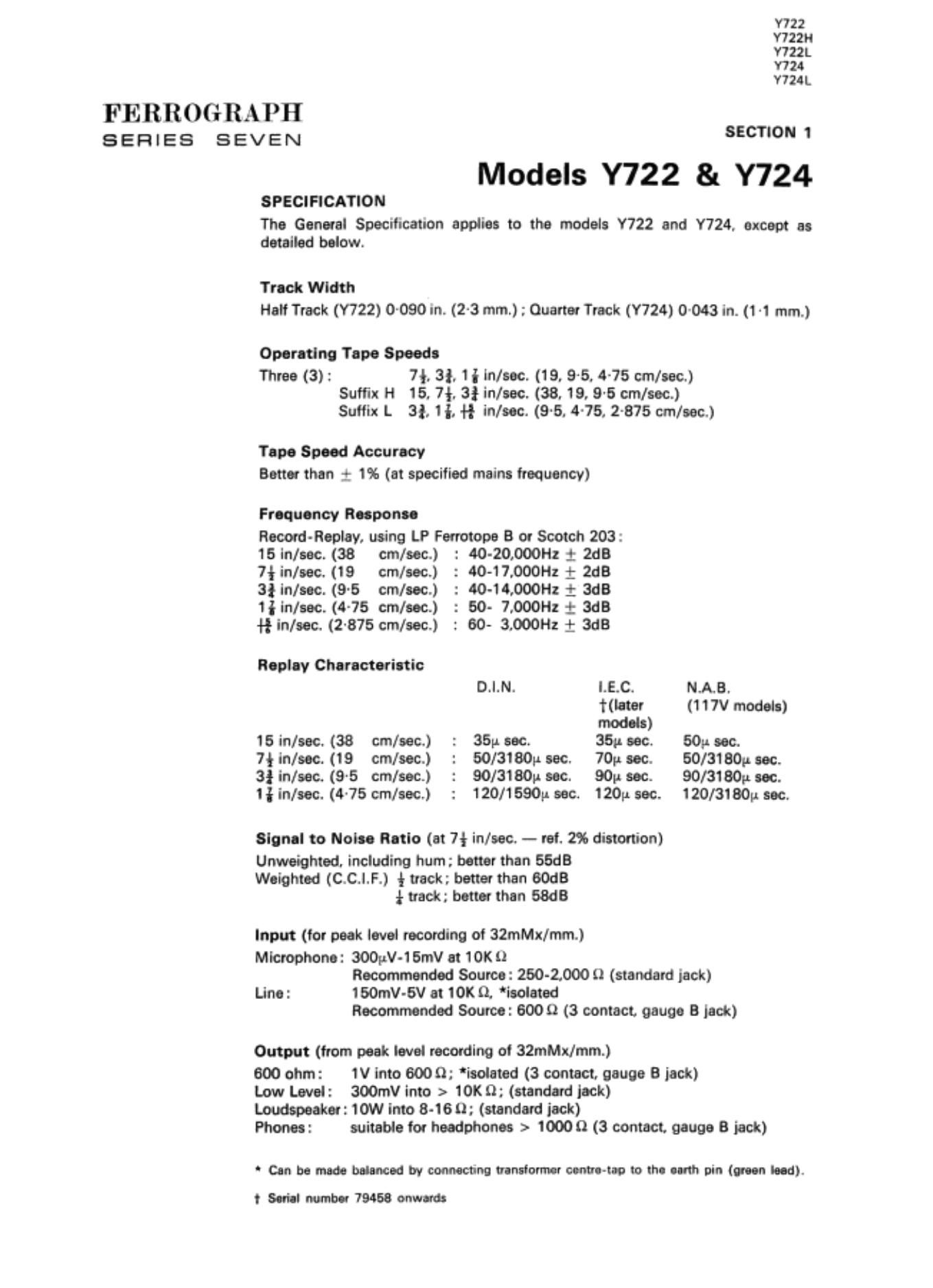 Ferrograph Y 722 Service Manual