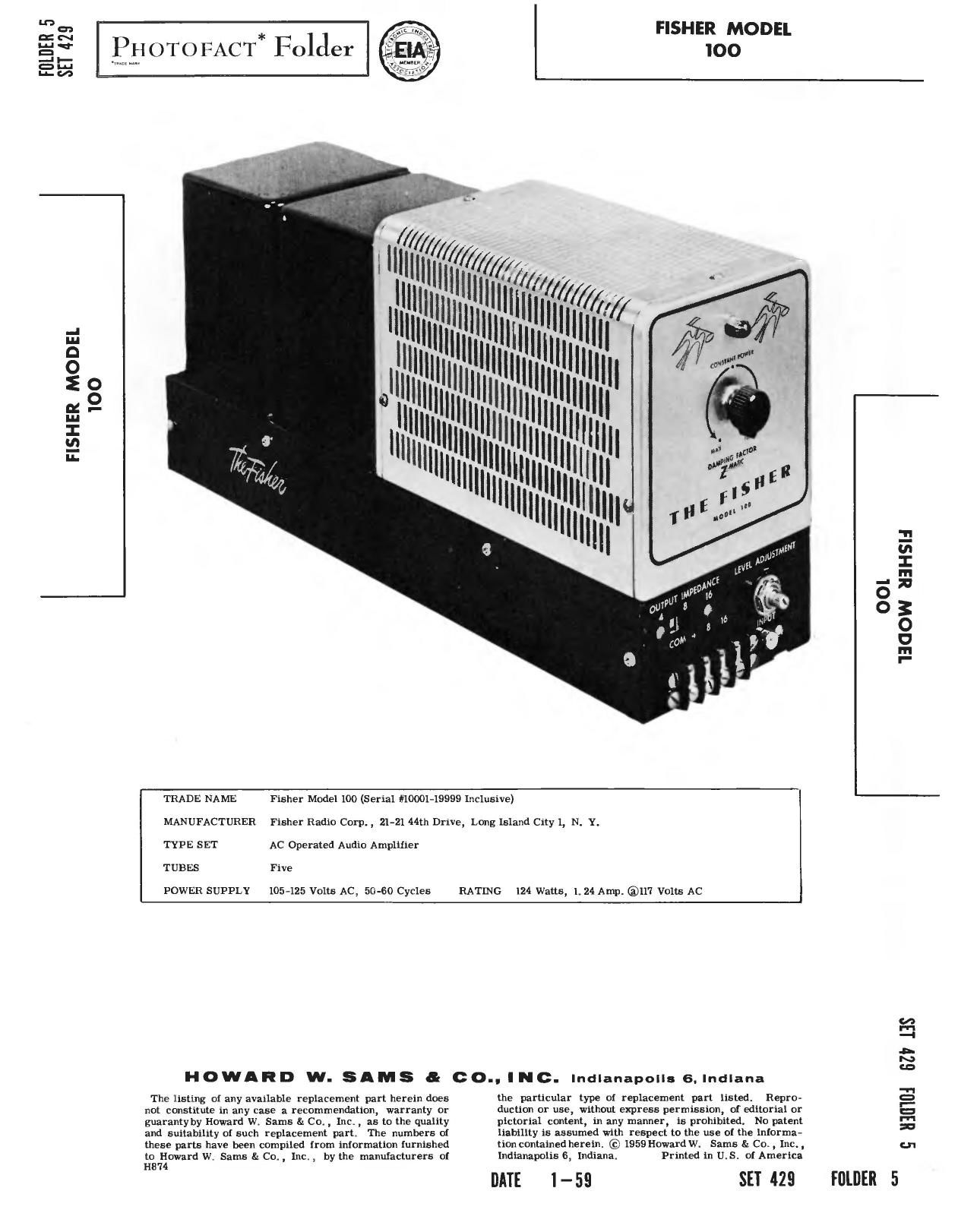 Fisher 100 TUBE Service Manual