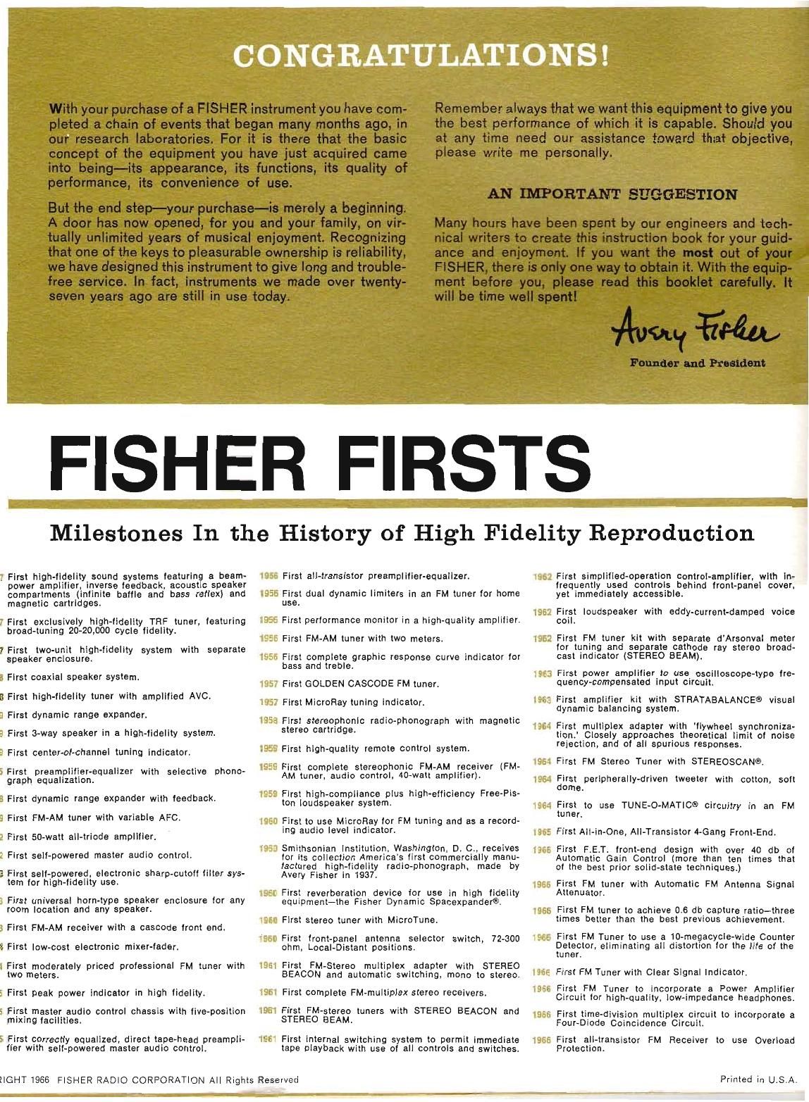 Fisher 500 T Owners Manual