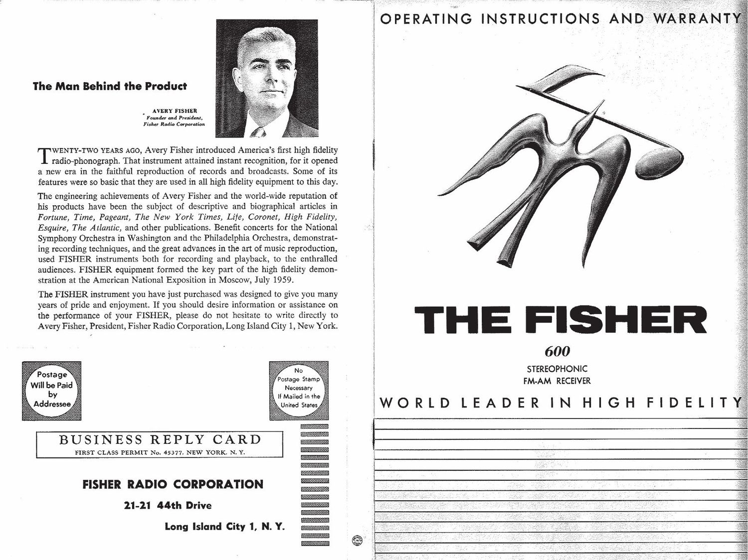 Fisher 600 Owners Manual