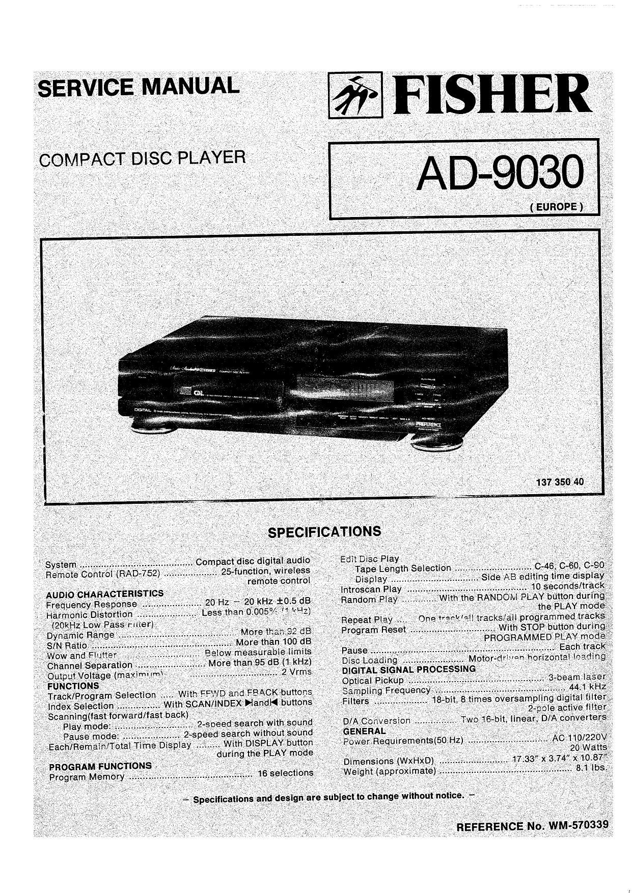 Fisher AD 9030 Service Manual