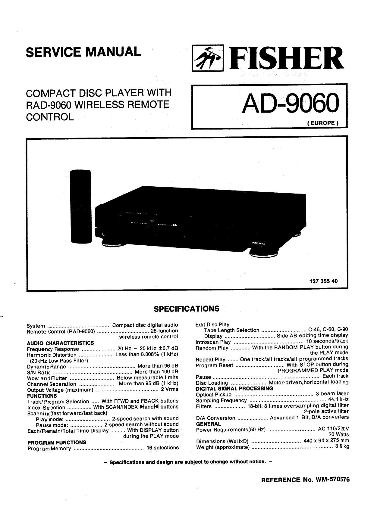 Fisher AD 9060 Service Manual