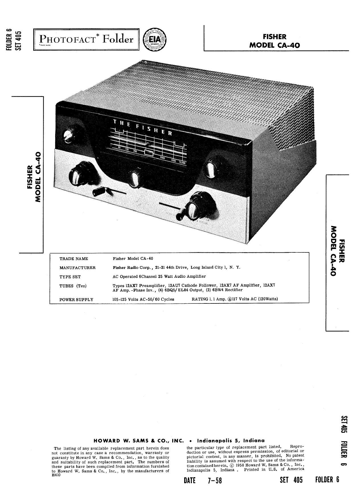 Fisher CA 40 Service Manual