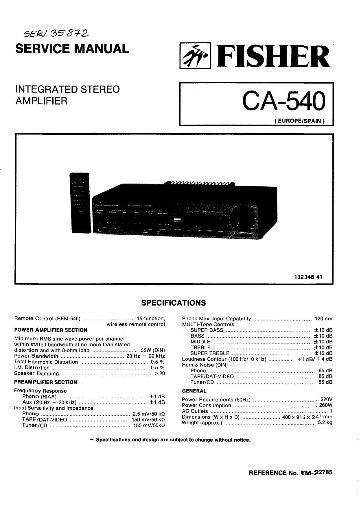 Fisher CA 540 Service Manual