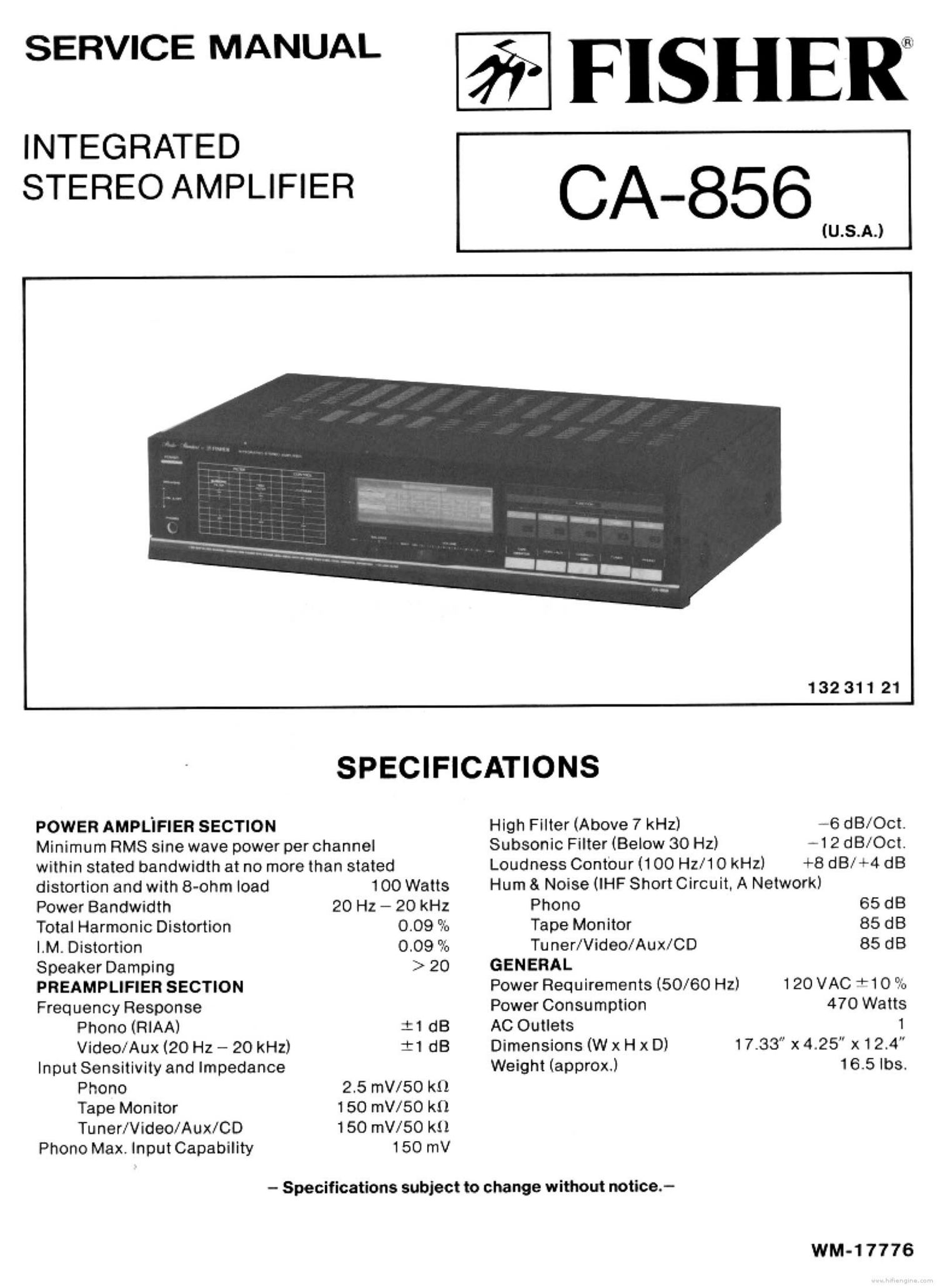 Fisher CA 856 Service Manual