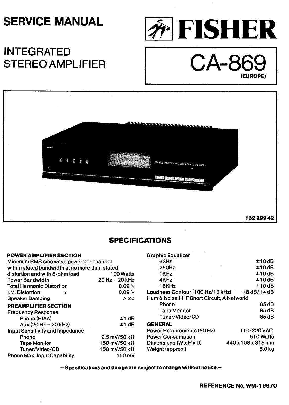 Fisher CA 869 Service Manual