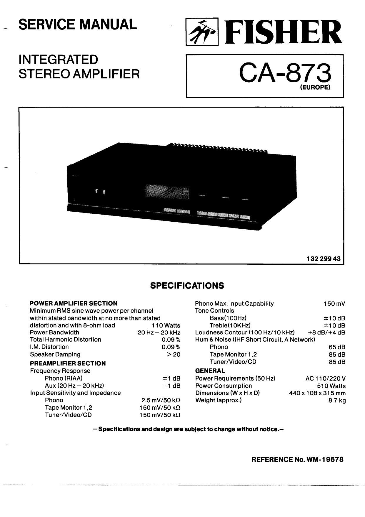 Fisher CA 873 Service Manual