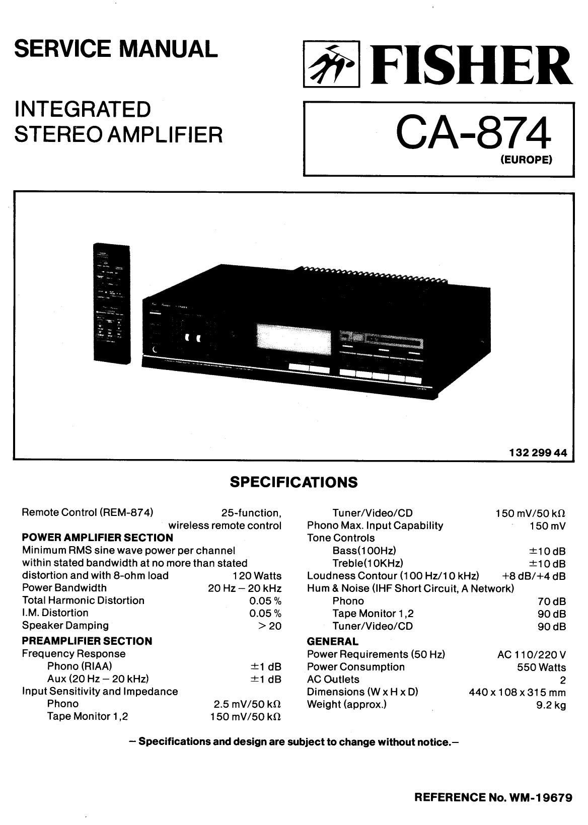 Fisher CA 874 Service Manual