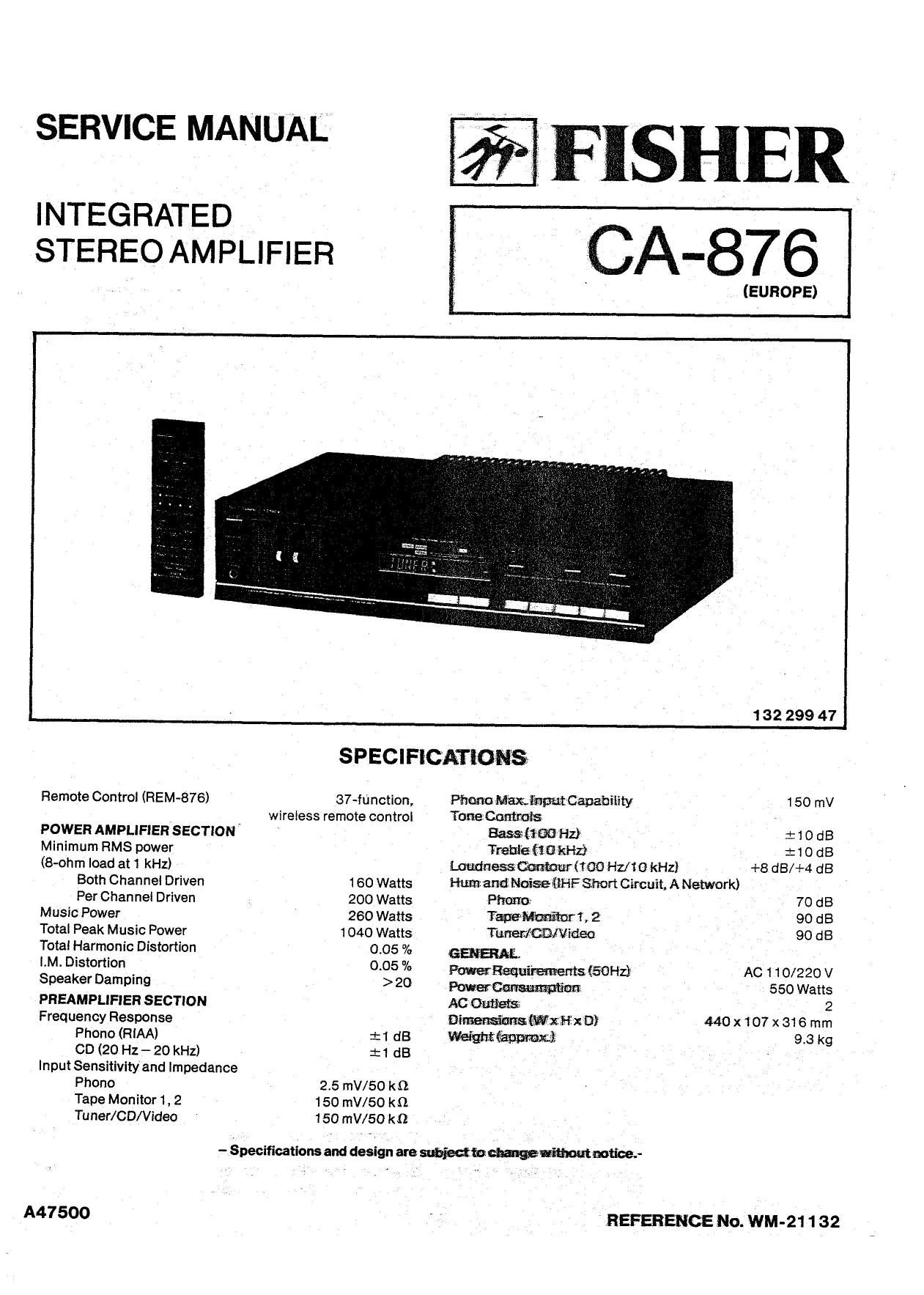 Fisher CA 876 Service Manual