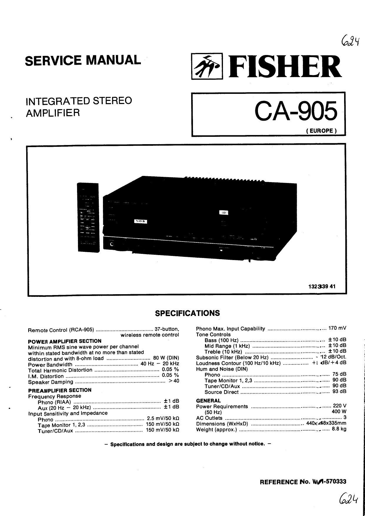 Fisher CA 905 Service Manual