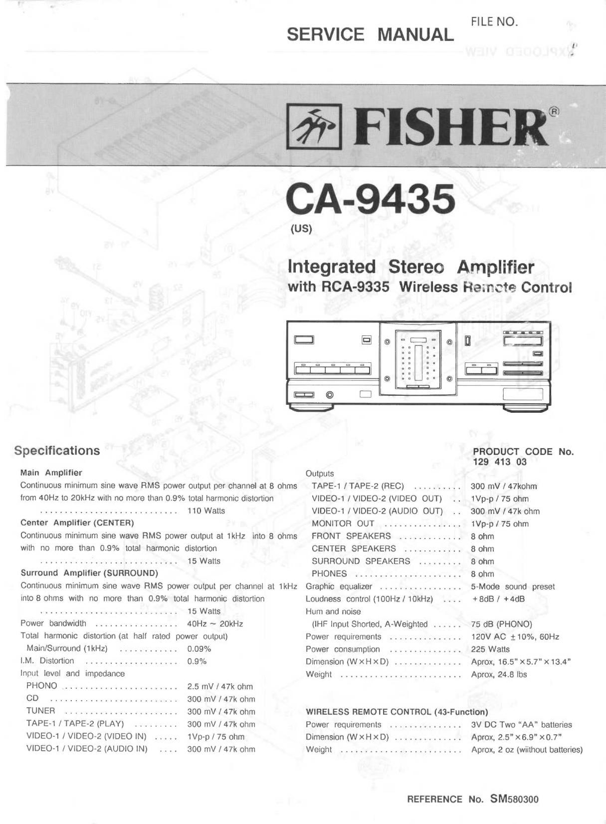 Fisher CA 9435 Service Manual