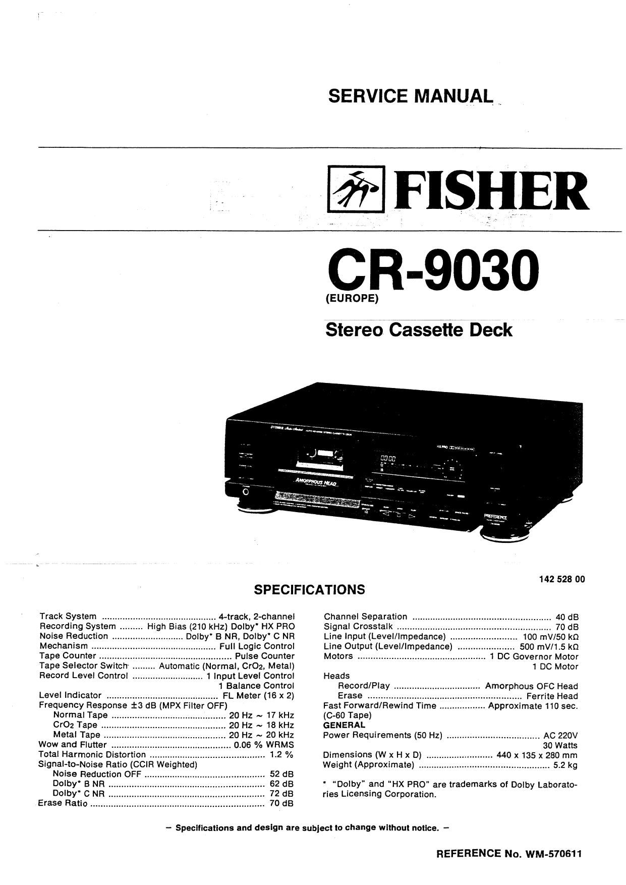 Fisher CR 9030 Service Manual