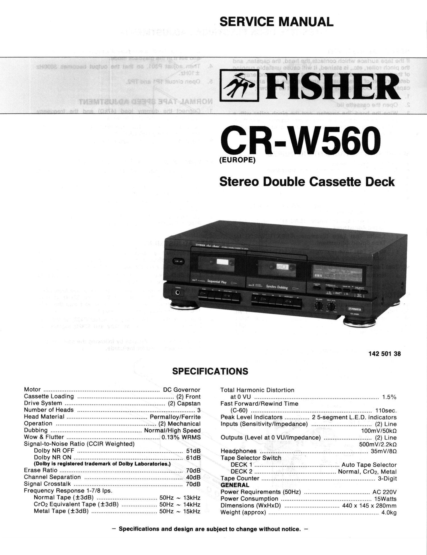 Fisher CR W560 Schematic