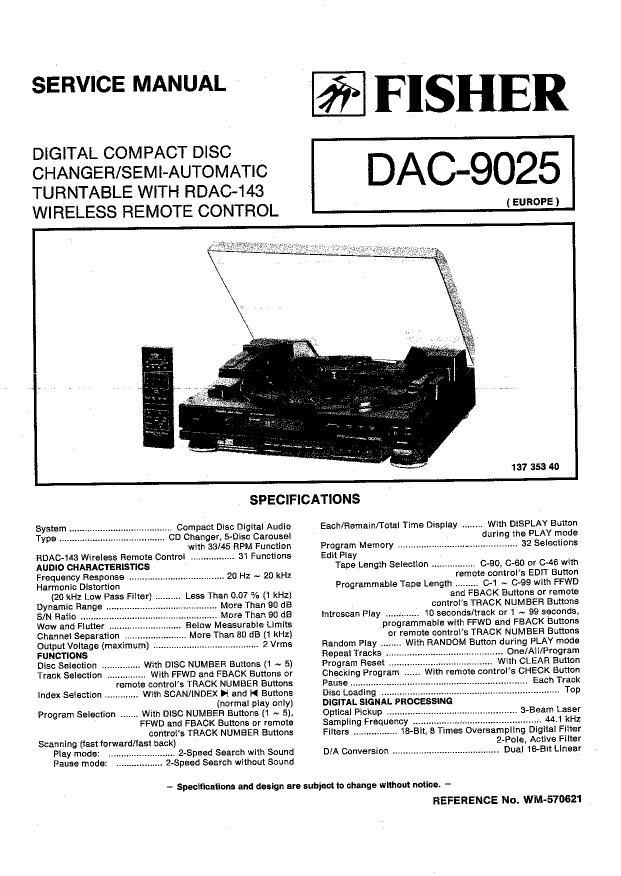 Fisher DAC 9025 Service Manual