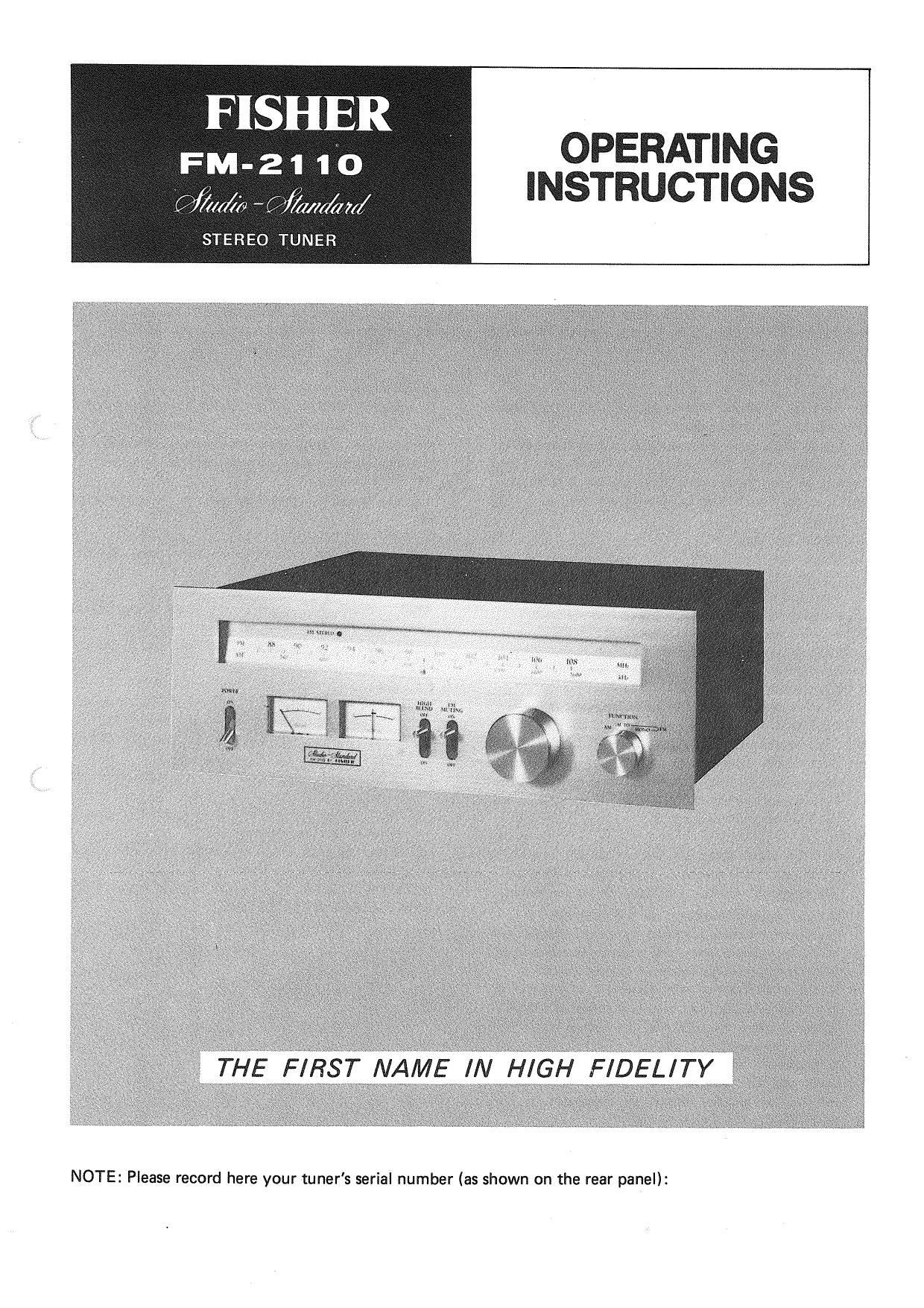 Fisher FM 2110 Owners Manual