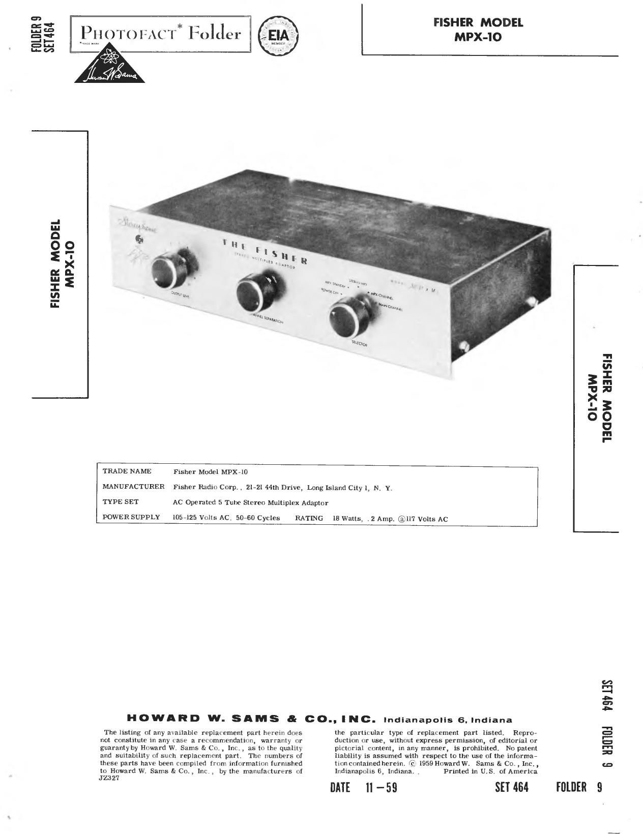 Fisher MPX 10 Service Manual