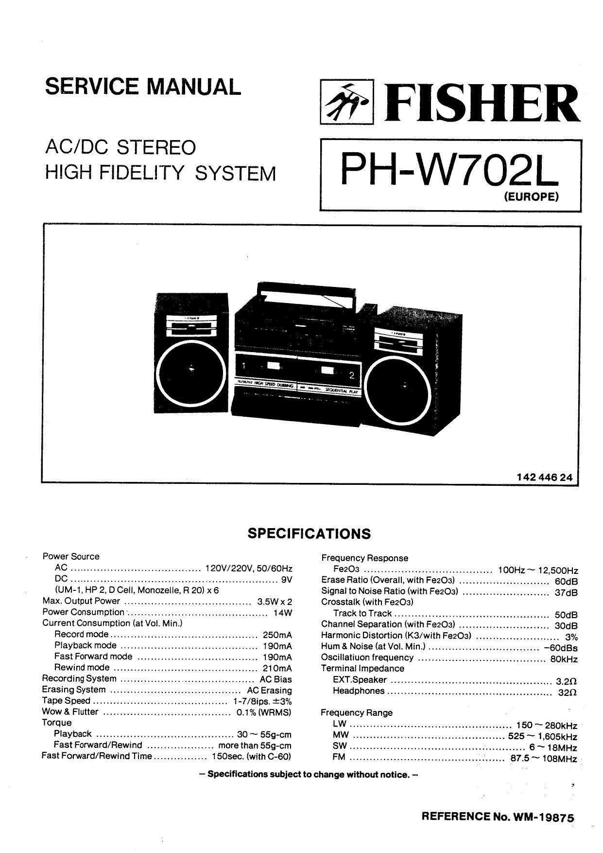 Fisher PHW 702 L Service Manual