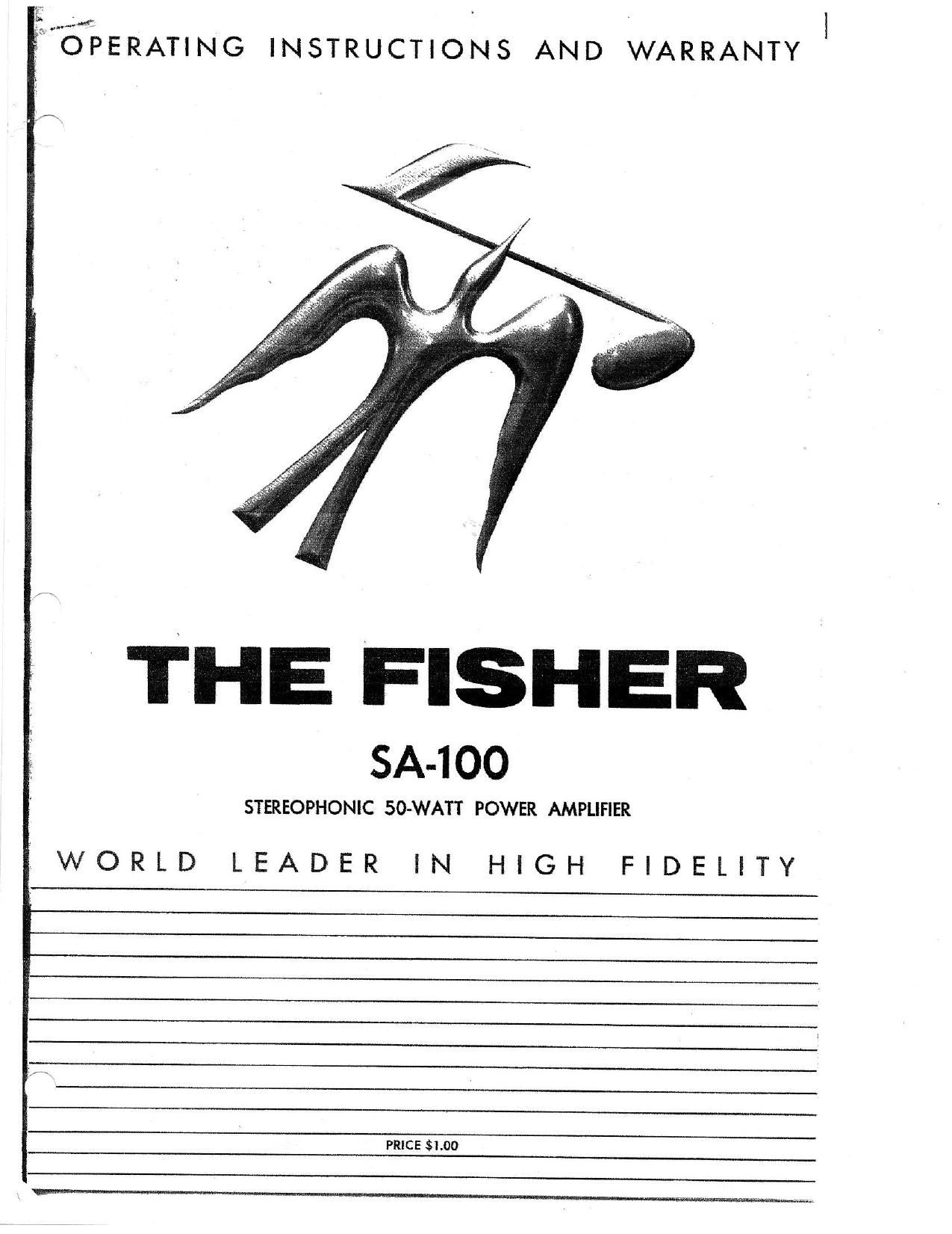 Fisher SA 100 Owners Manual