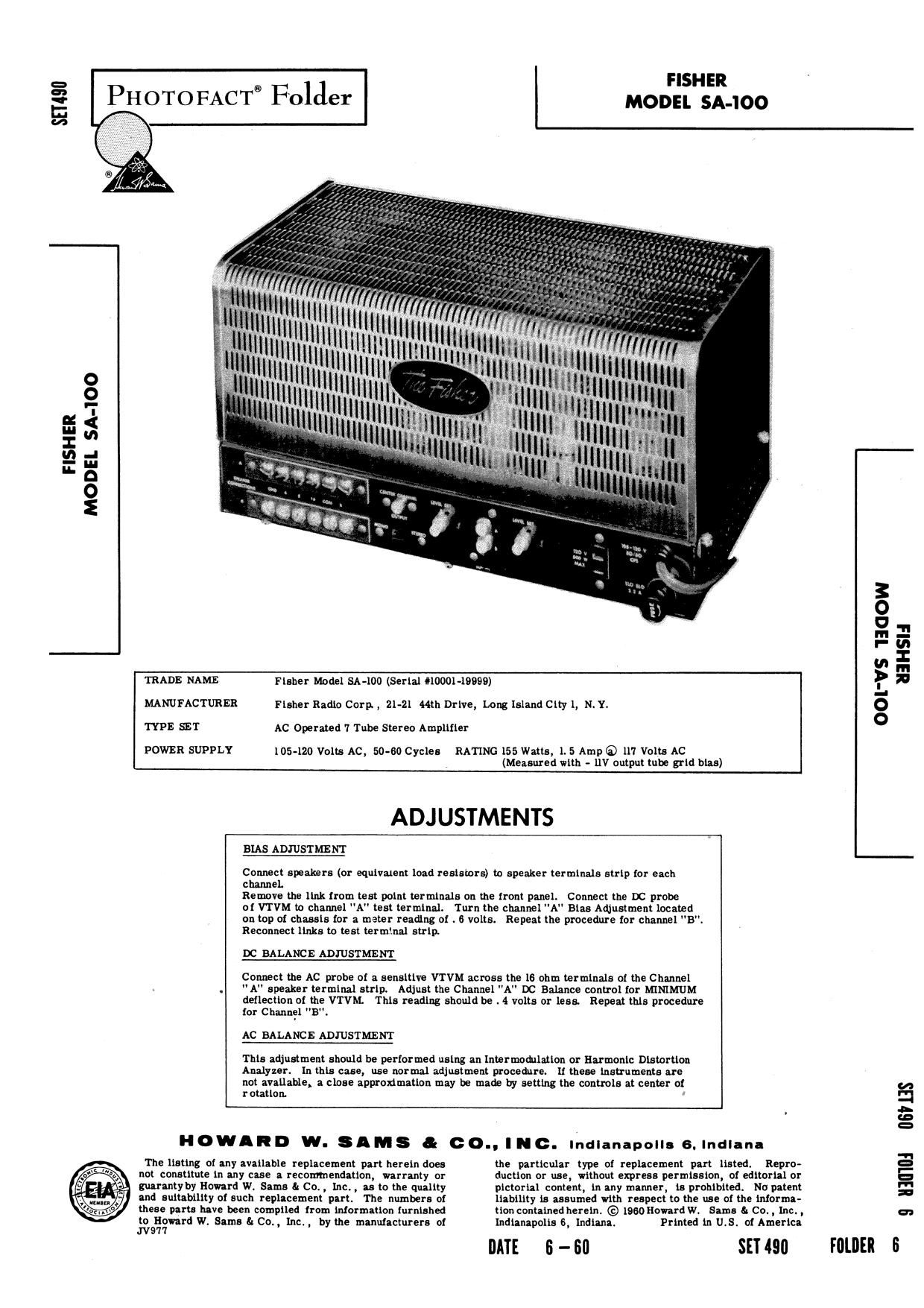 Fisher SA 100 Service Manual