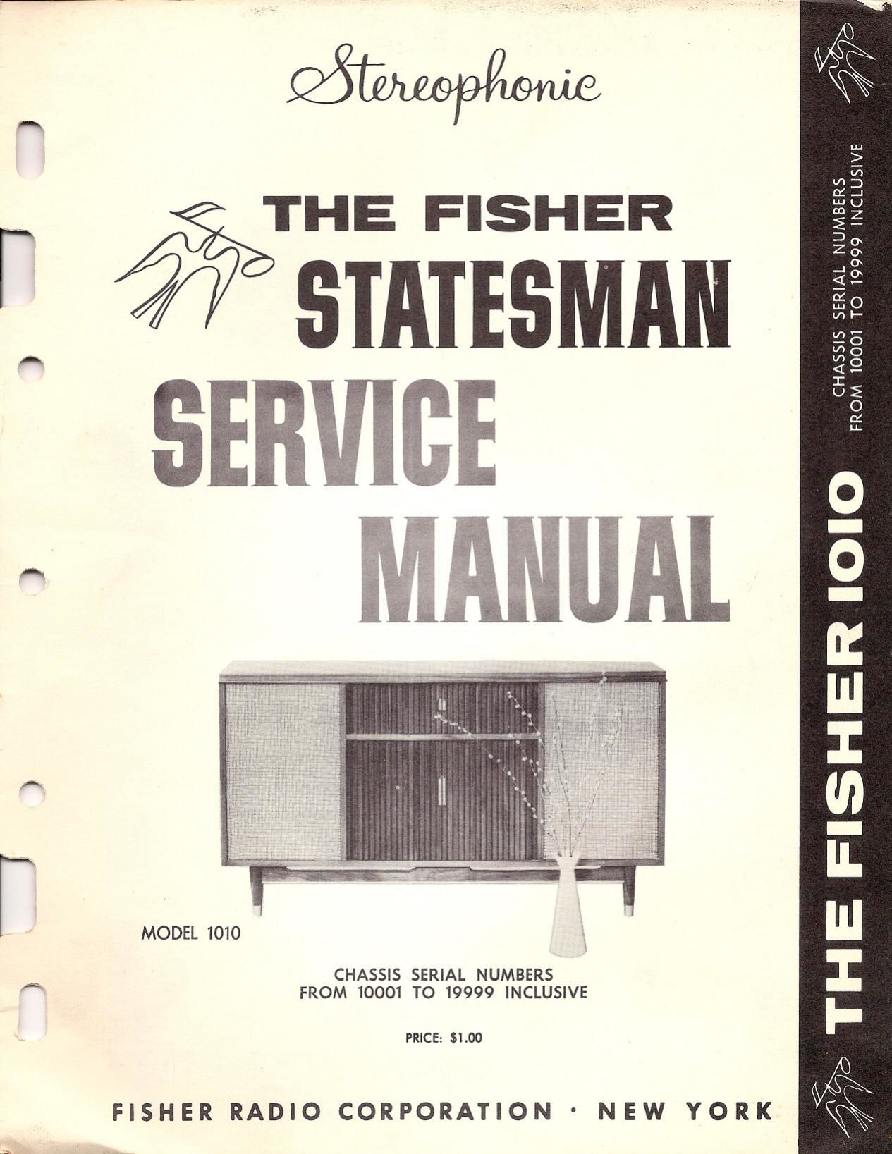 Fisher STATESMAN 1010 Service Manual