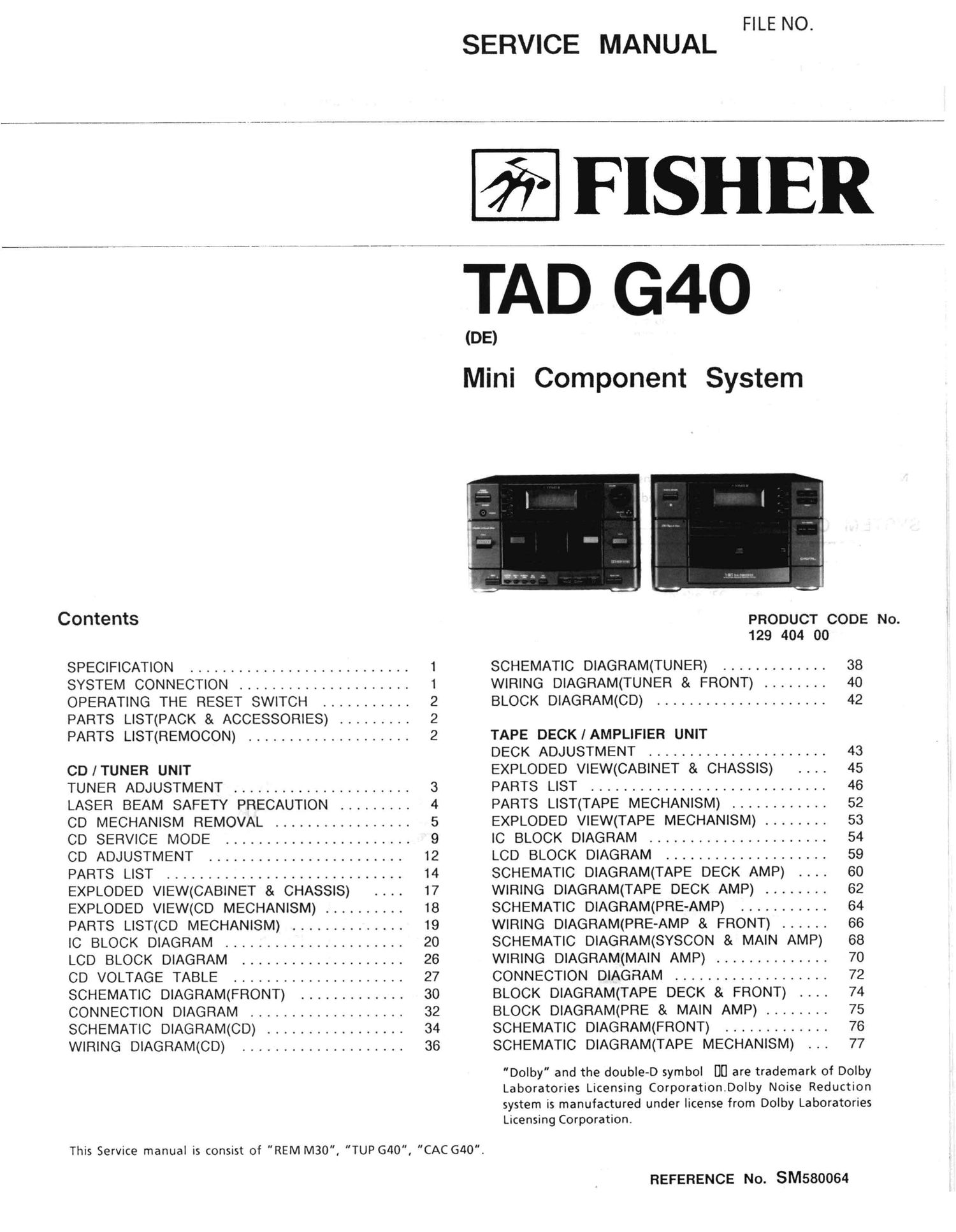 Fisher TAD G40 Schematic