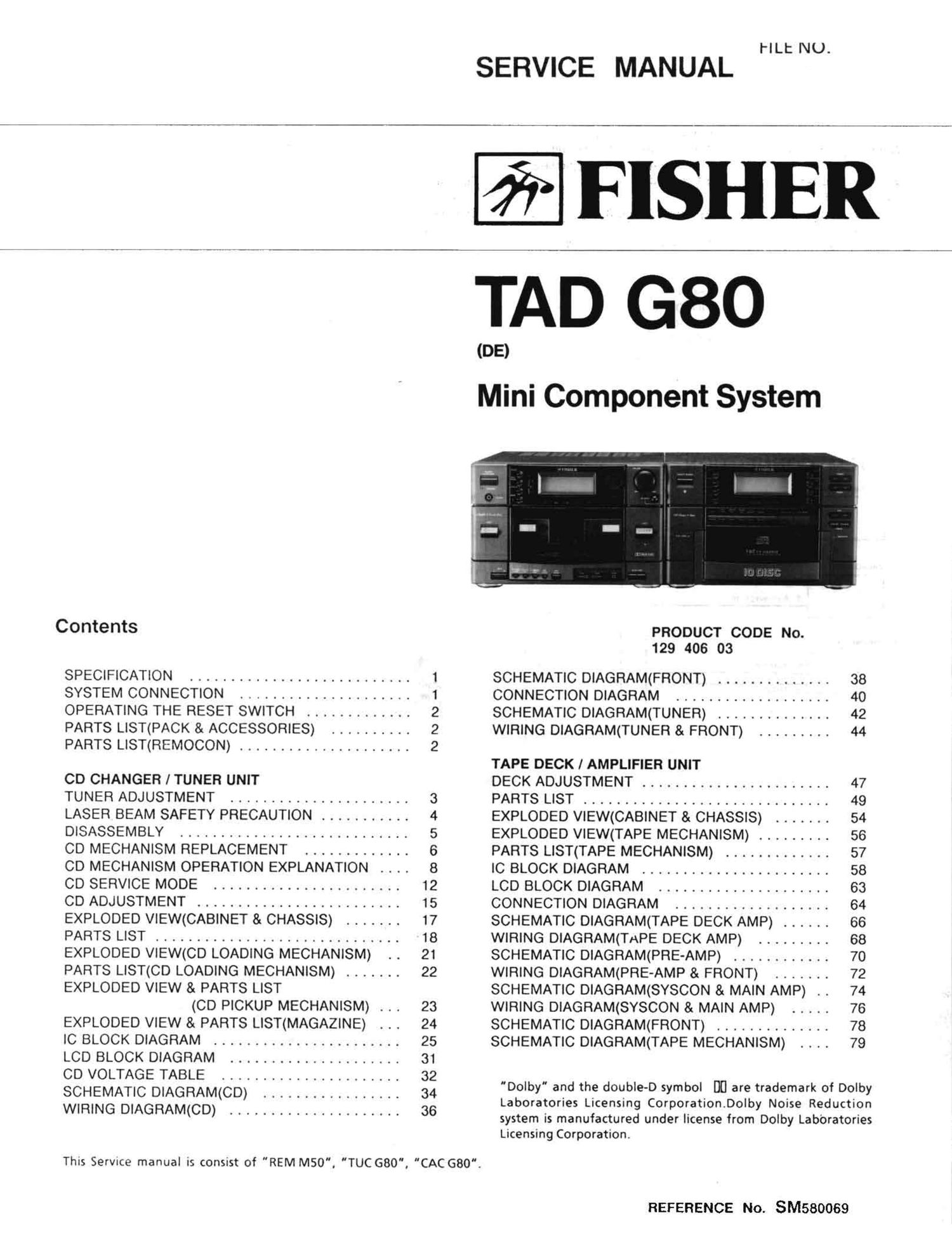 Fisher TAD G80 Schematic