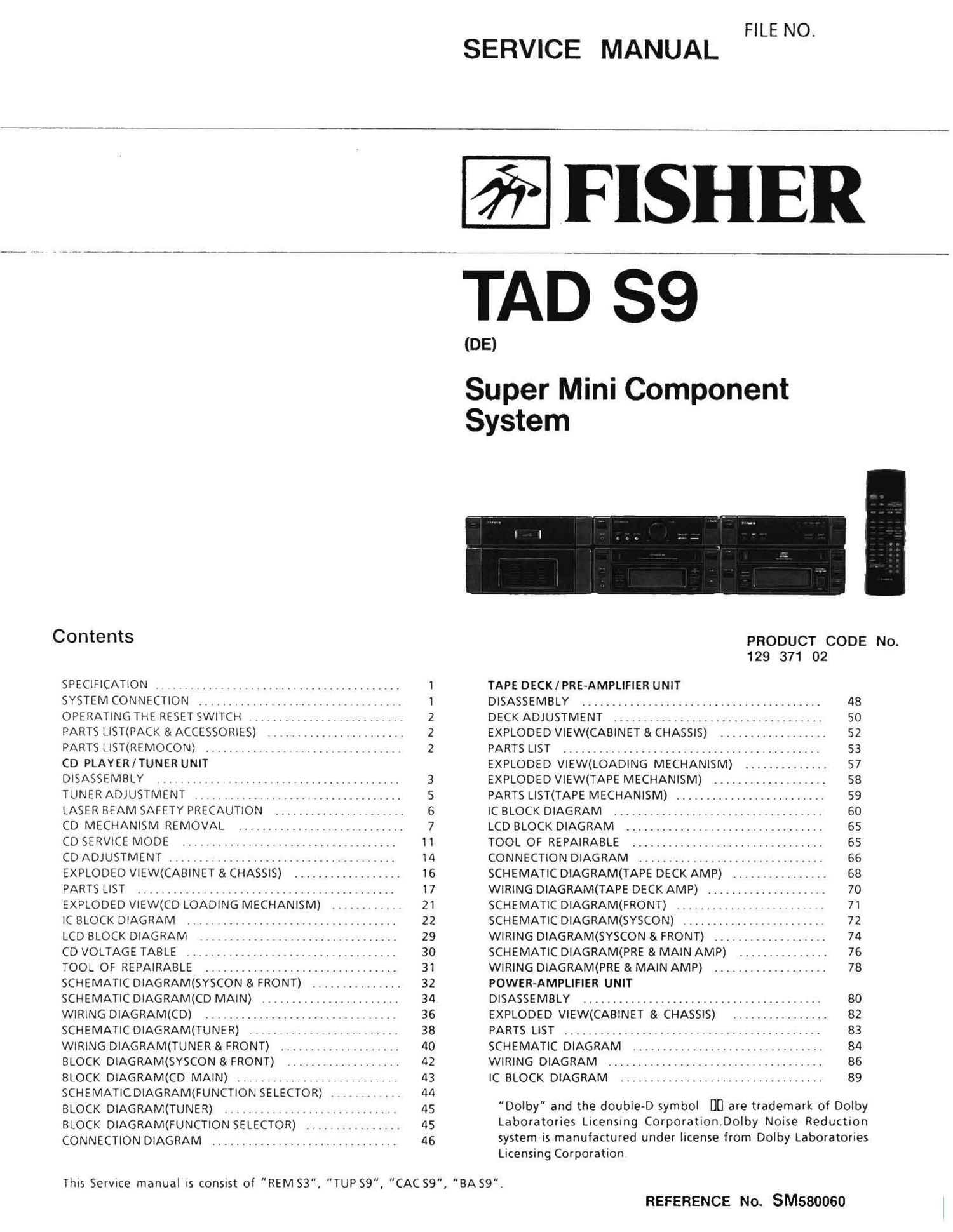 Fisher TAD S9 Schematic