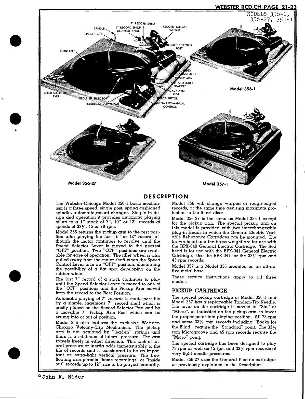 Fisher WEBSTER 356 1 Service Manual