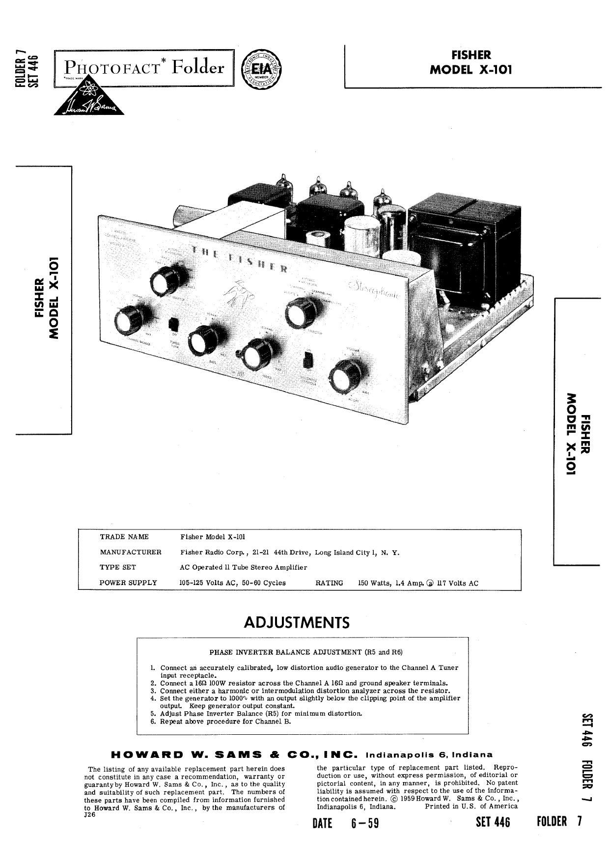 Fisher X 101 ST Service Manual