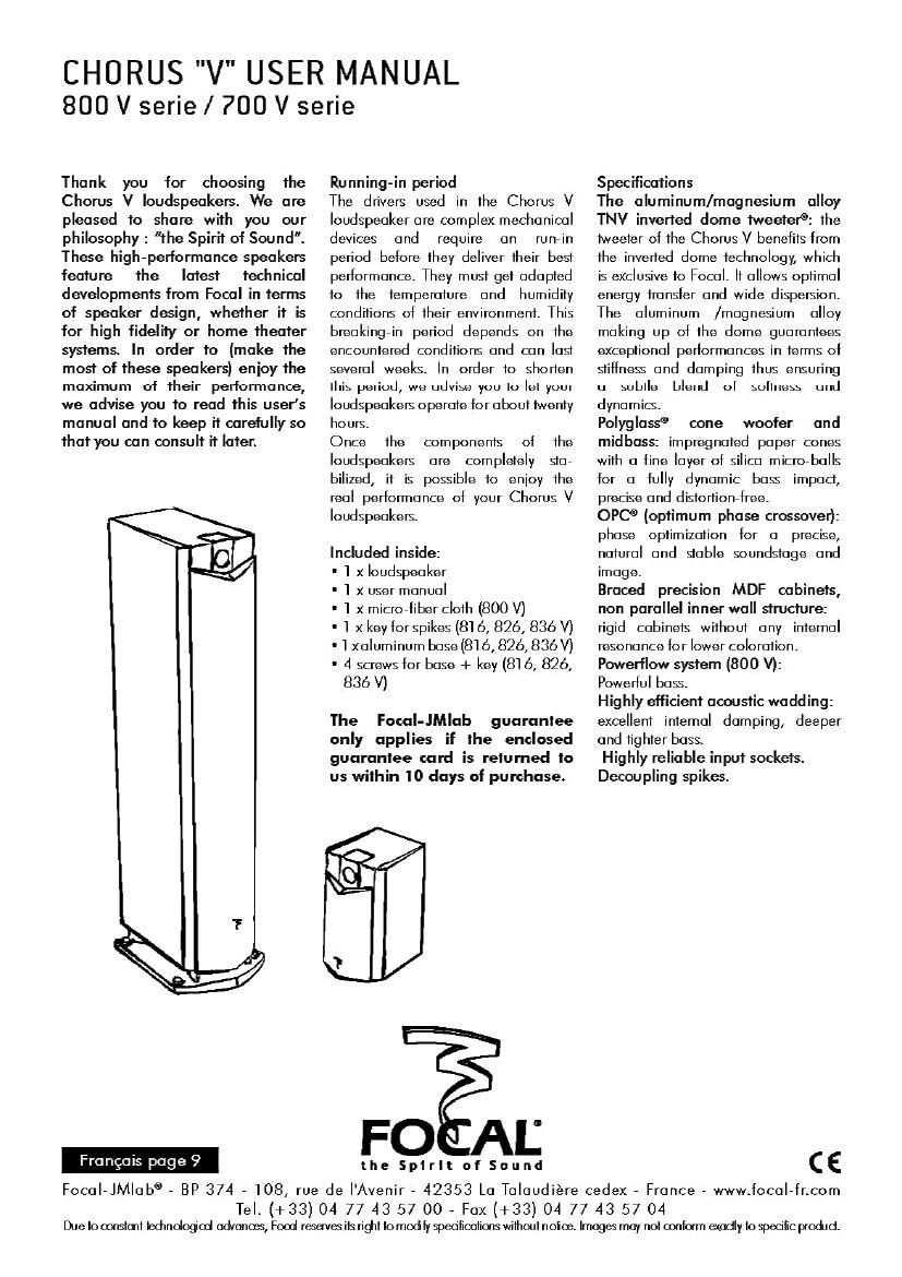 Focal Chorus 705 V User Manual