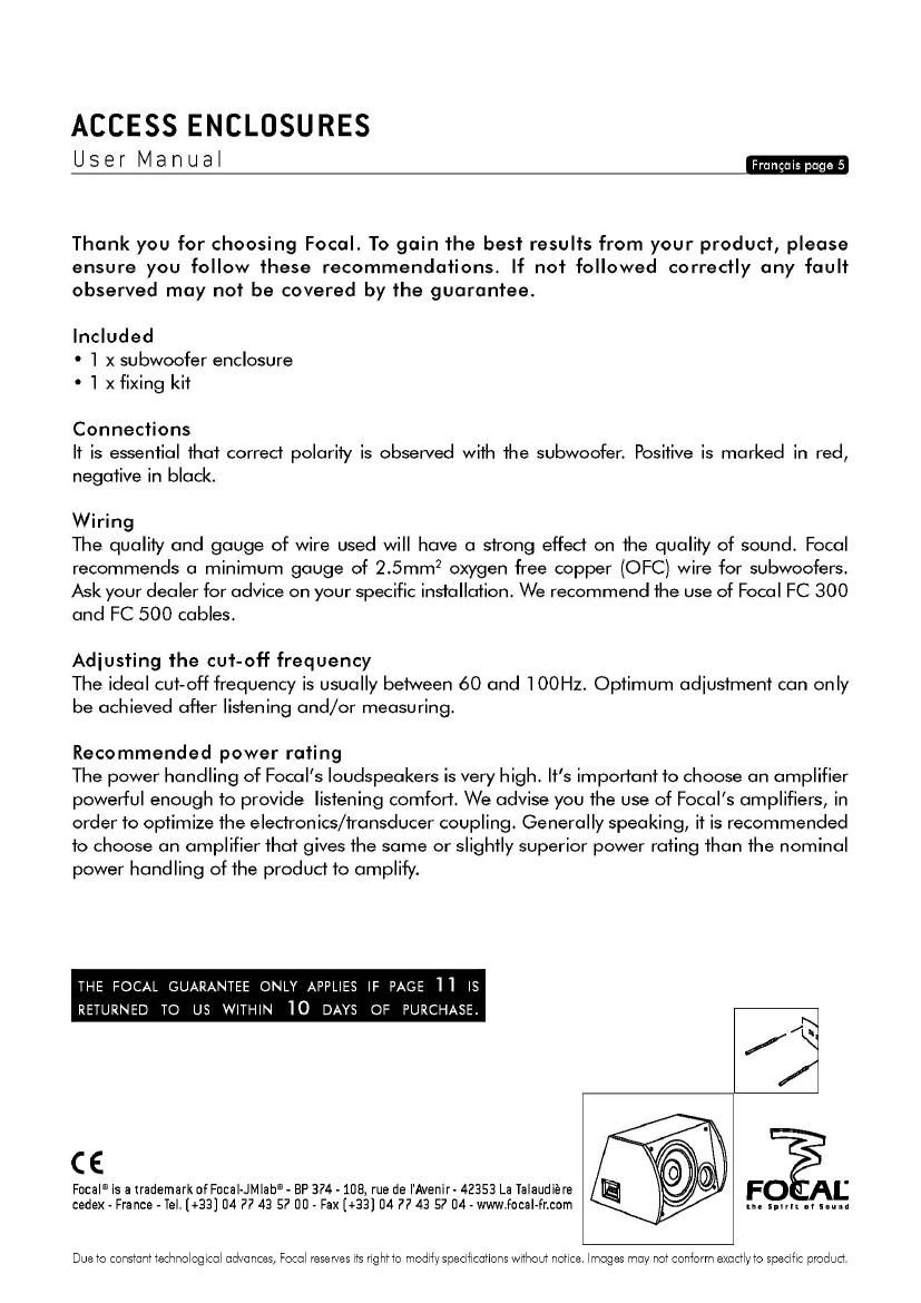 Focal SB 25 A1 User Manual