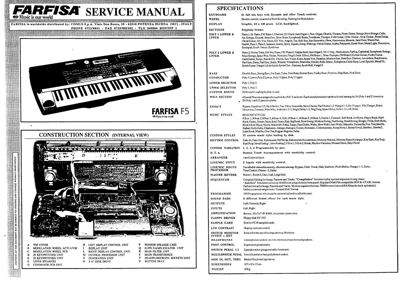 Farfisa F5 Service Manual