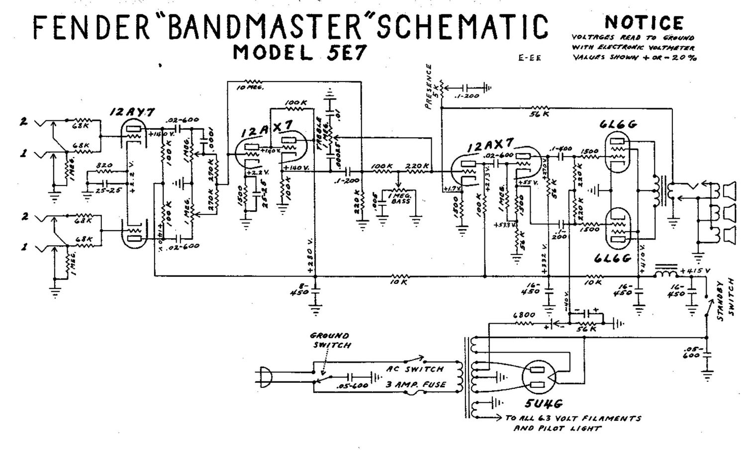 fender bandmaster 5e7 schematic
