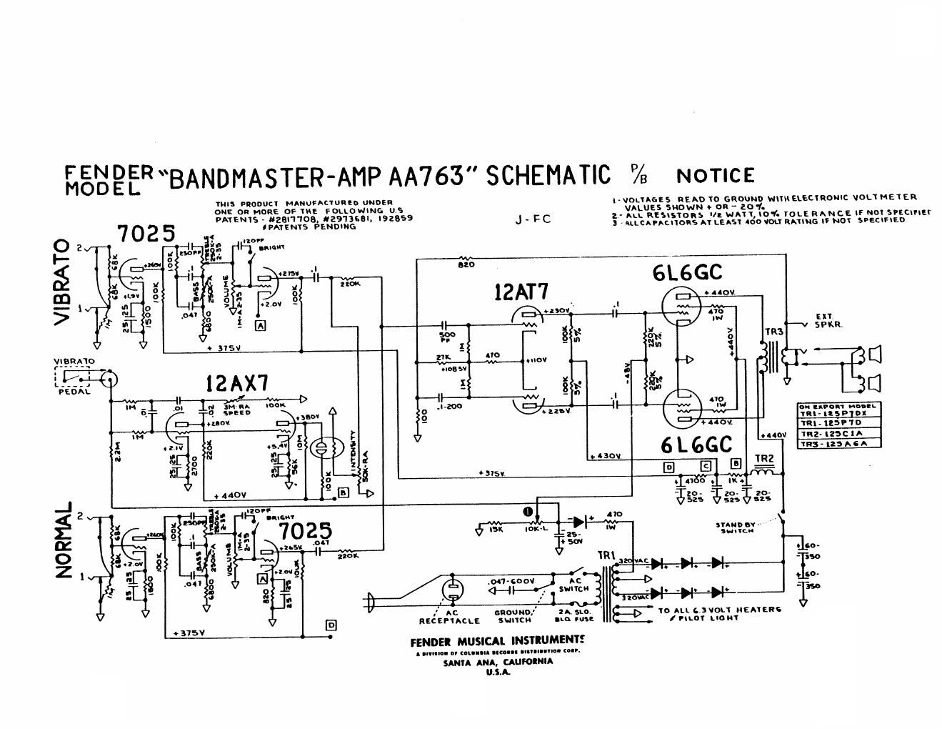 fender bandmaster aa763 schematic