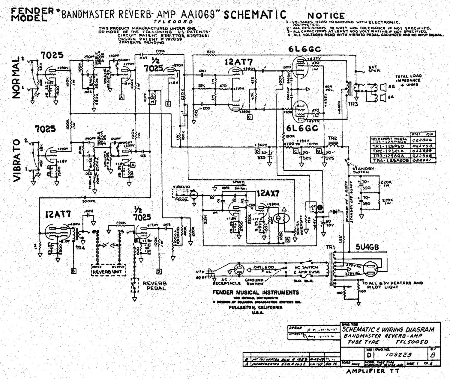 fender bandmaster reverb aa1069 schematic