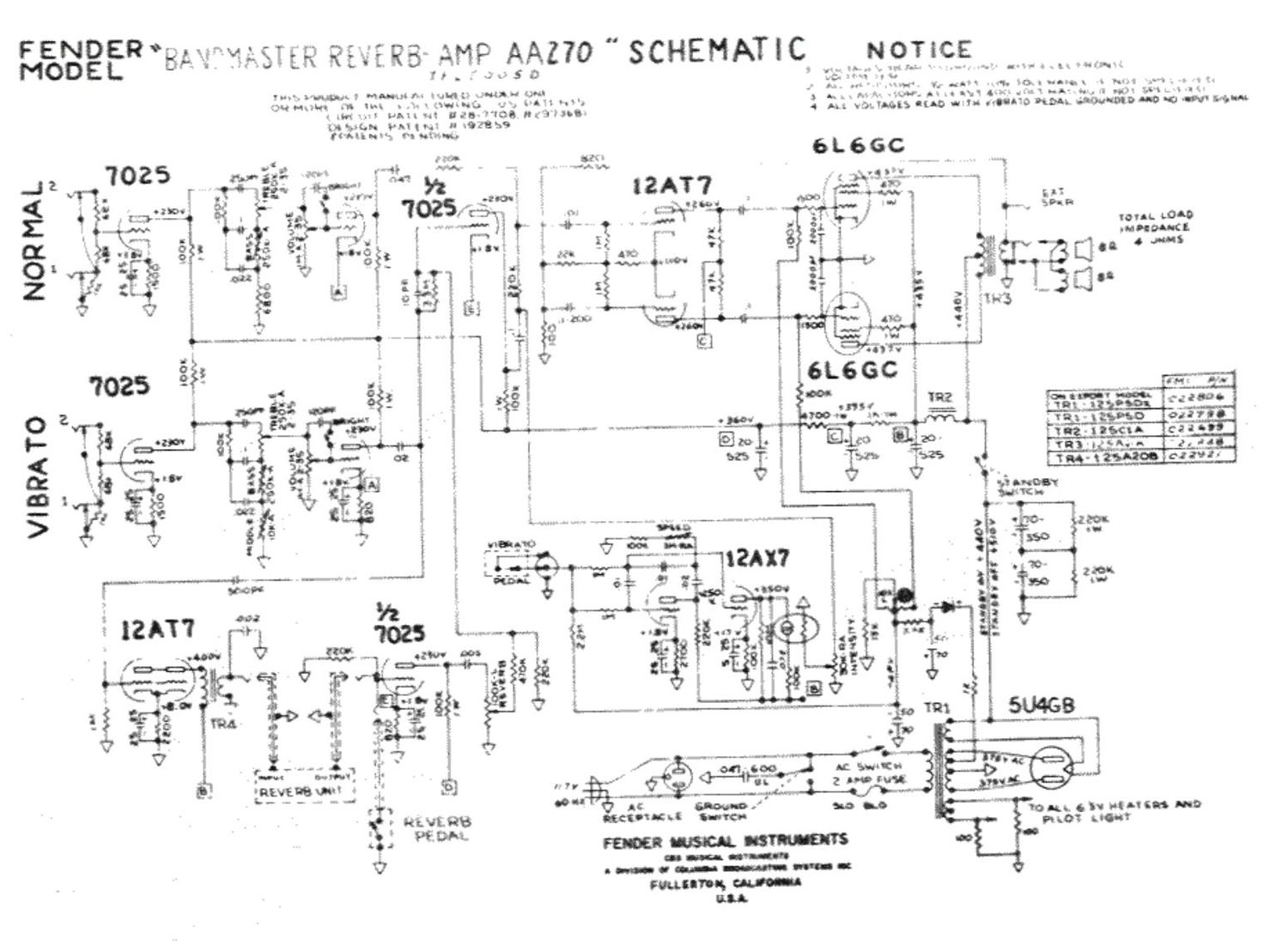 fender bandmaster reverb aa270 schematic