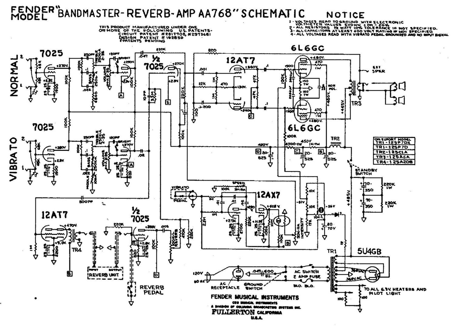 fender bandmaster reverb aa768 schematics