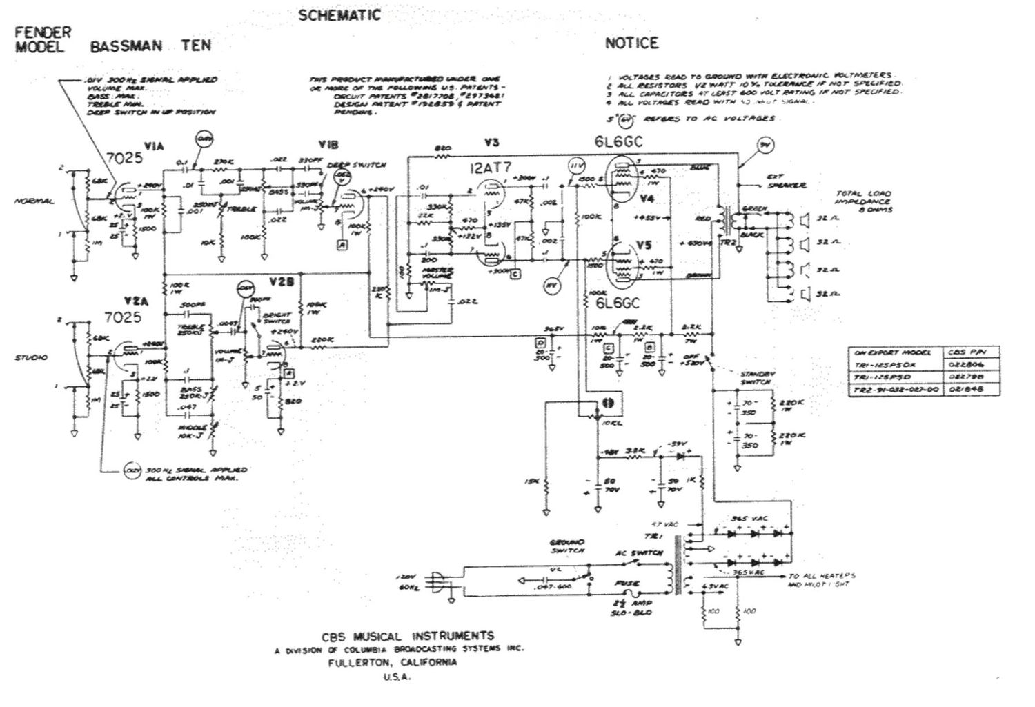 fender bassman 10 schematic